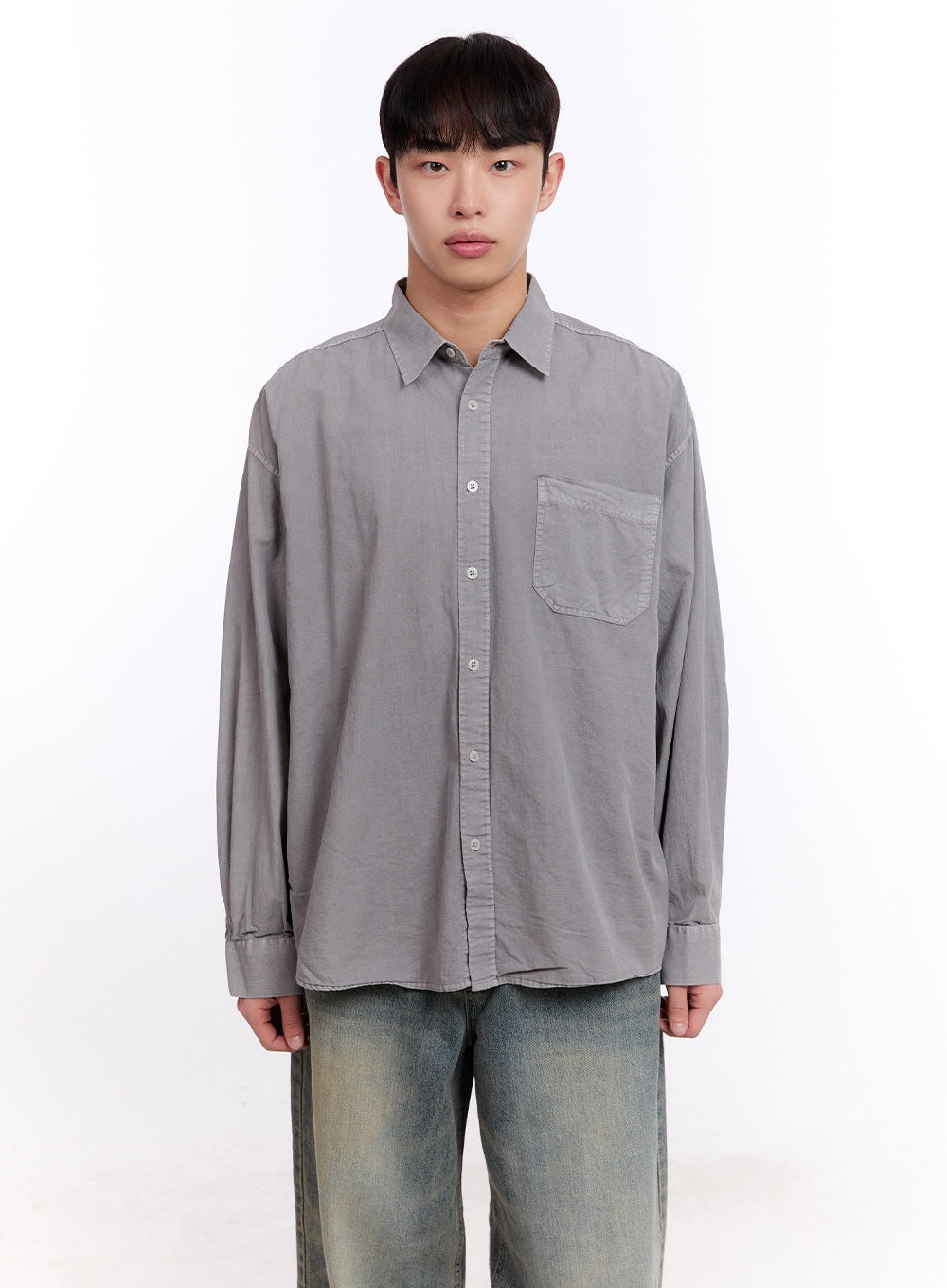 Men's Loose-Fit Long Sleeve Collared Shirt IM512