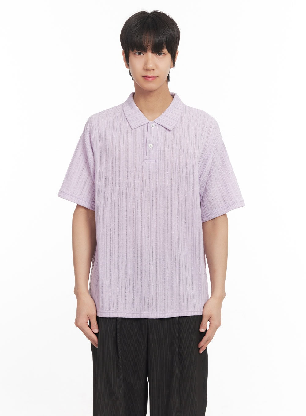 Men's Loose-Fit Collared Ribbed T-Shirt IA510