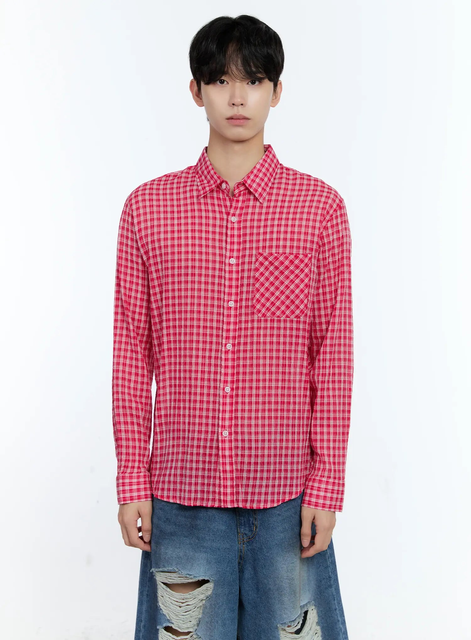 Men's Plaid Button-Up Top IG501