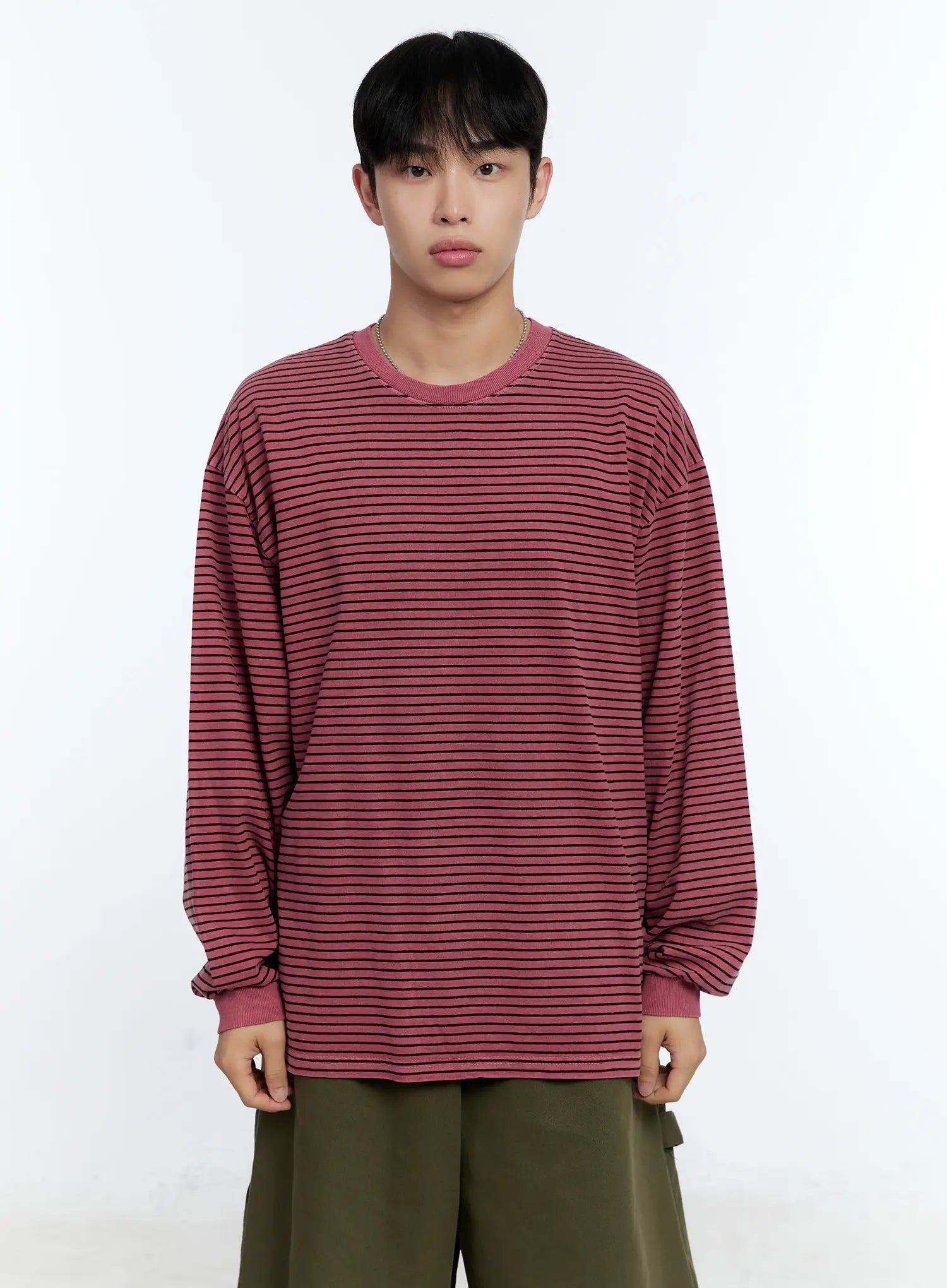 Men's Striped Crewneck Long Sleeve T-Shirt IG519