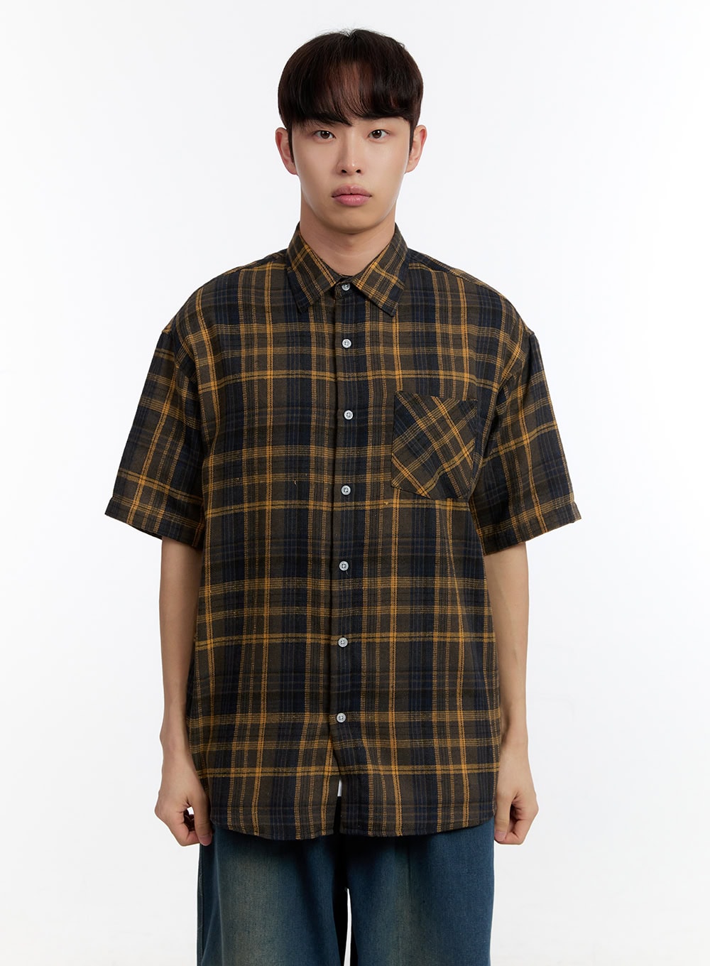 Men's Plaid Collared Oversized Shirt IA507