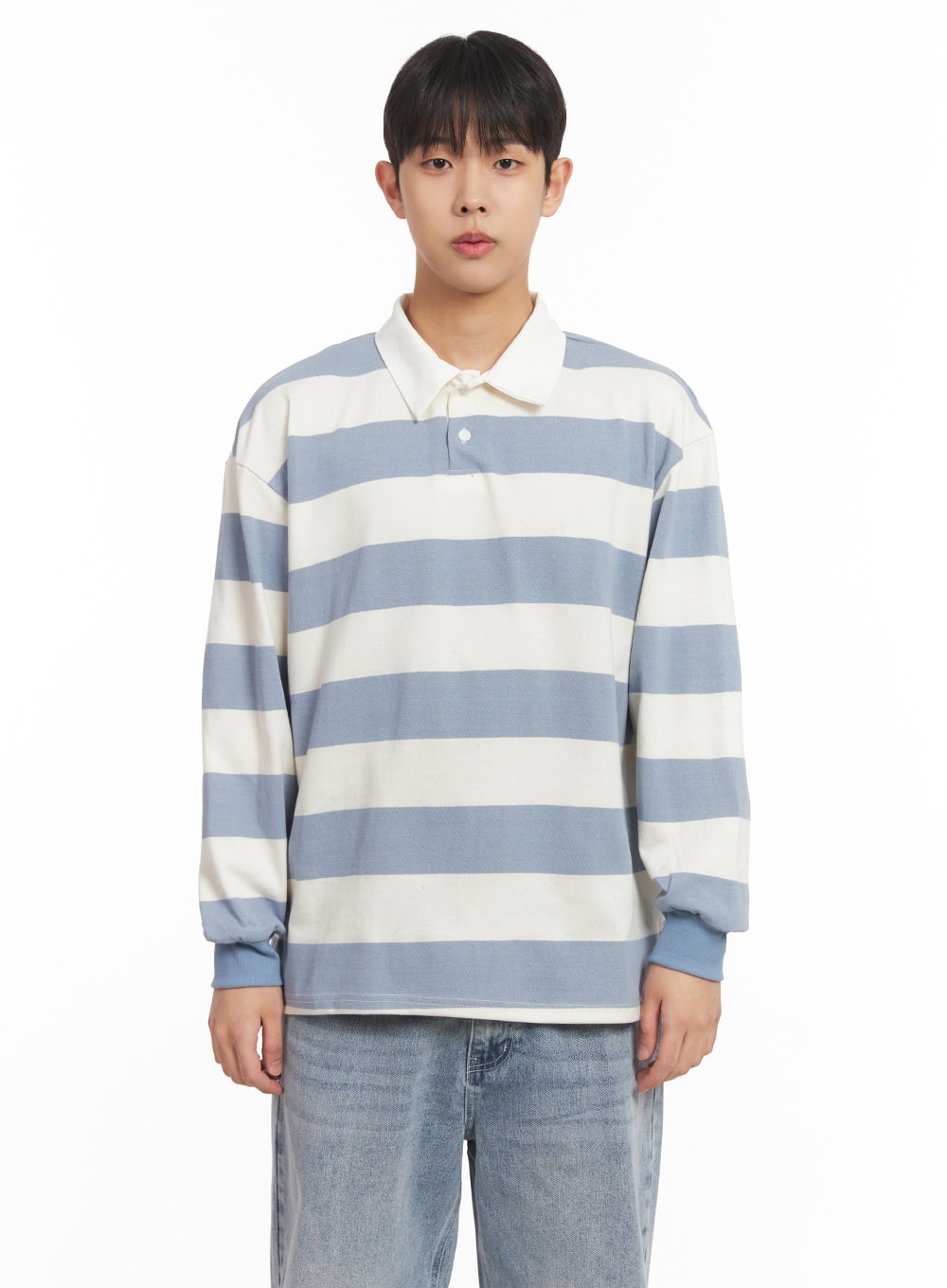 Men's Striped Long-Sleeve Collared Shirt IM514