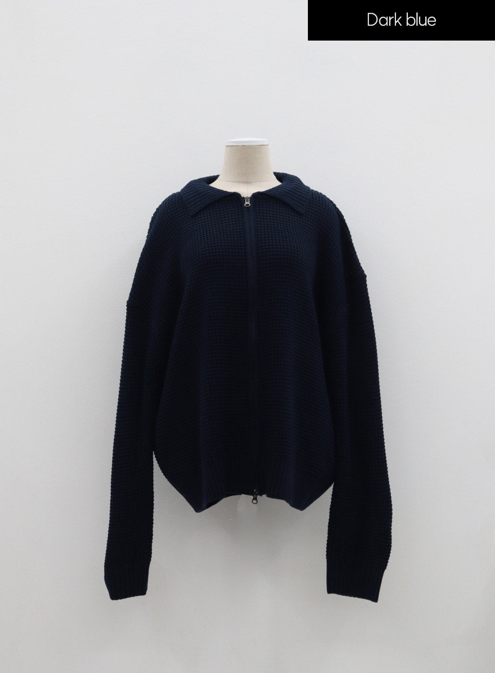 Plus Waffle Pattern Collared Two Way Zip-Up Knit