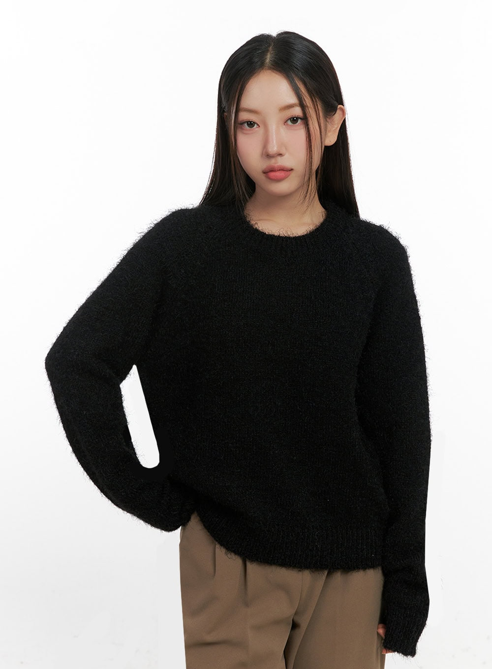 Solid Round Neck Knit Top IN415
