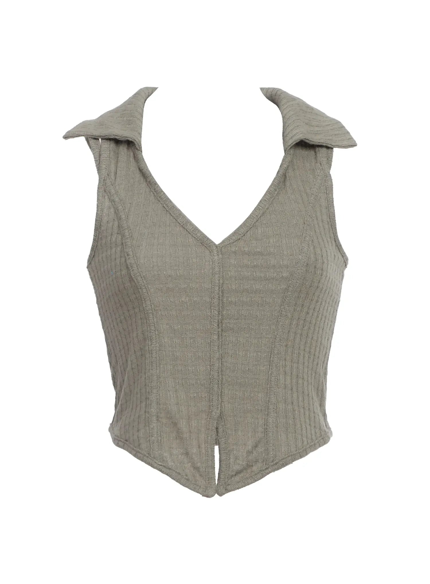 Waffle Collar Sleeveless Top  IC503