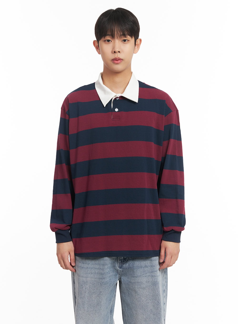 Men's Striped Long-Sleeve Collared Shirt IM514