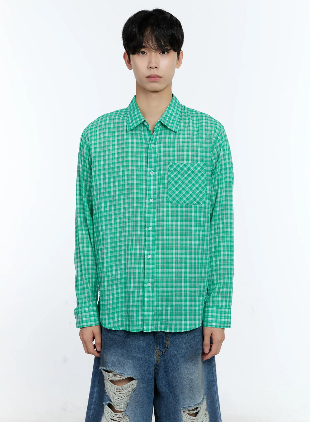 Men's Plaid Button-Up Top IG501