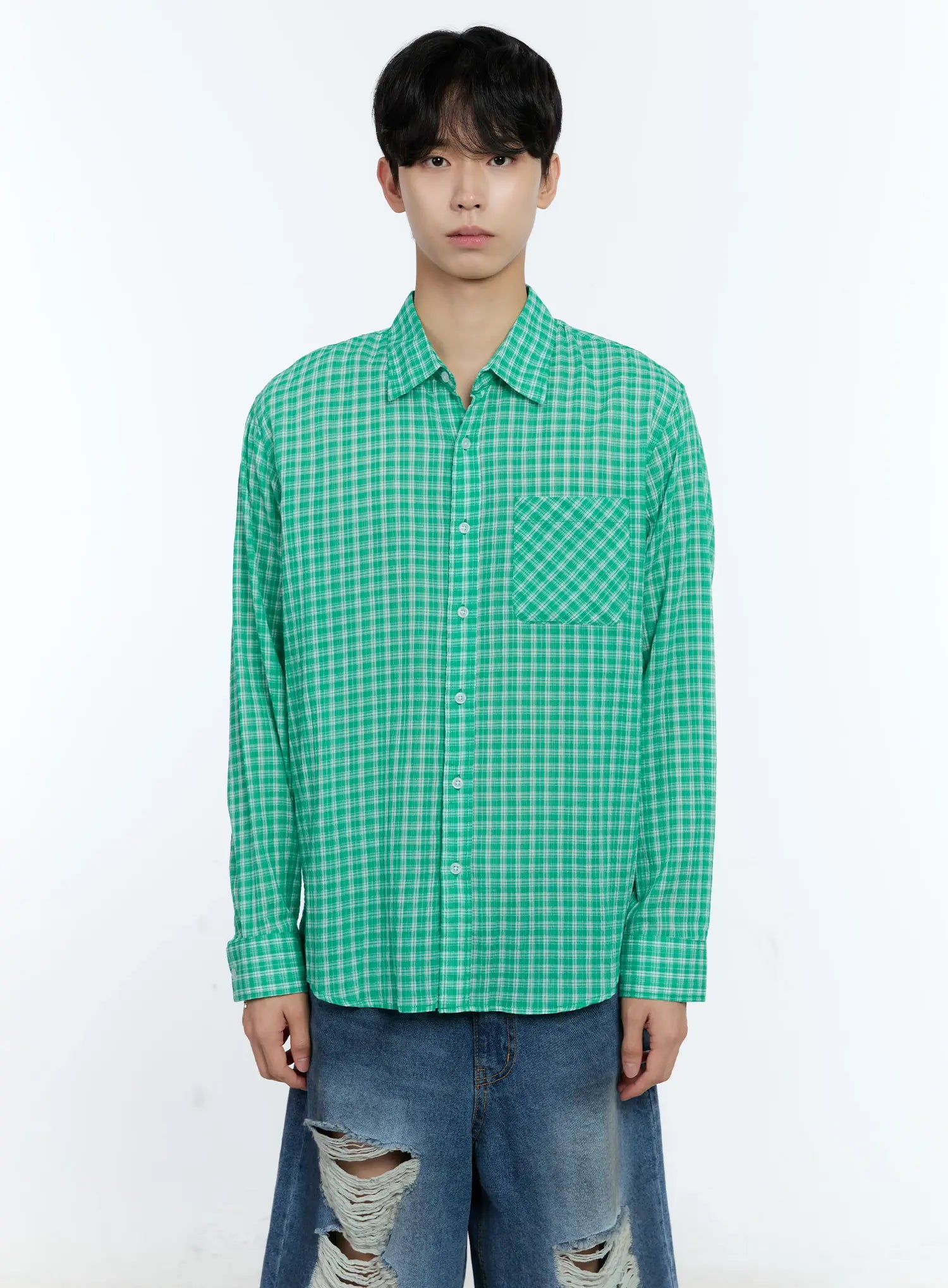 Men's Plaid Button-Up Top IG501