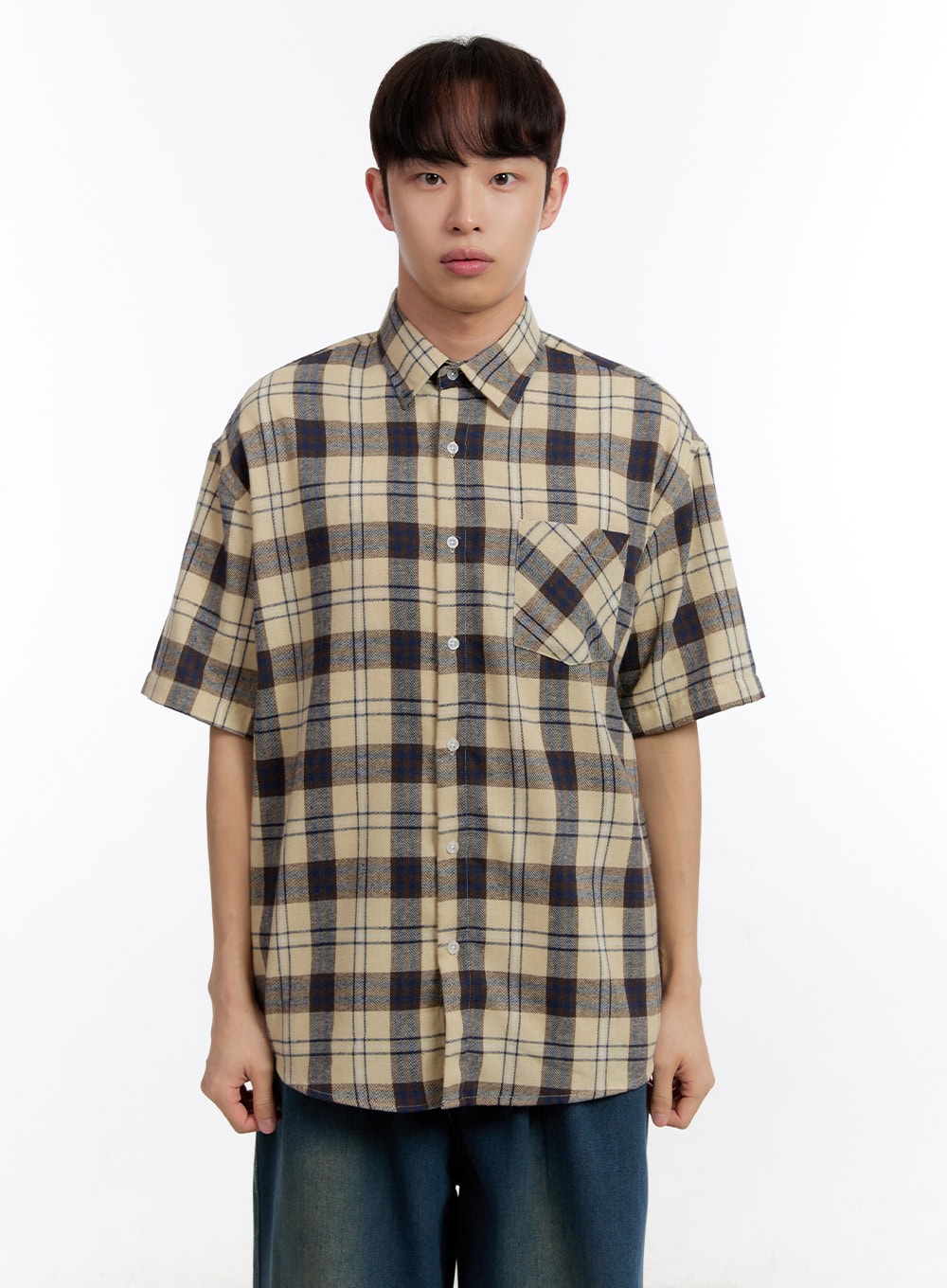 Men's Plaid Collared Oversized Shirt IA507