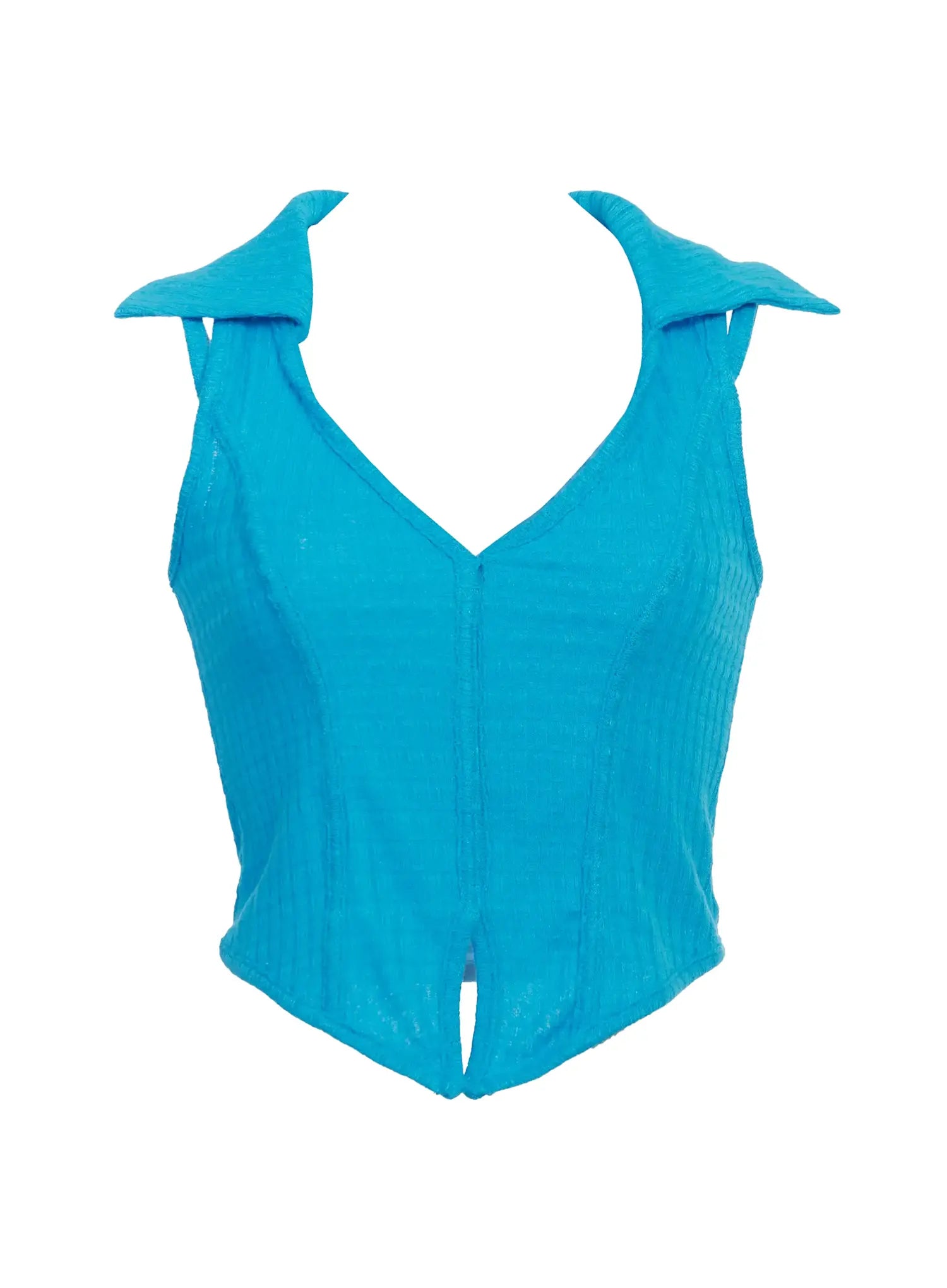 Waffle Collar Sleeveless Top  IC503