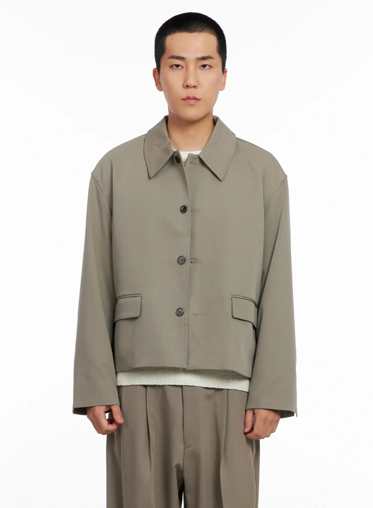 Men's Cropped Button-Up Jacket IS502