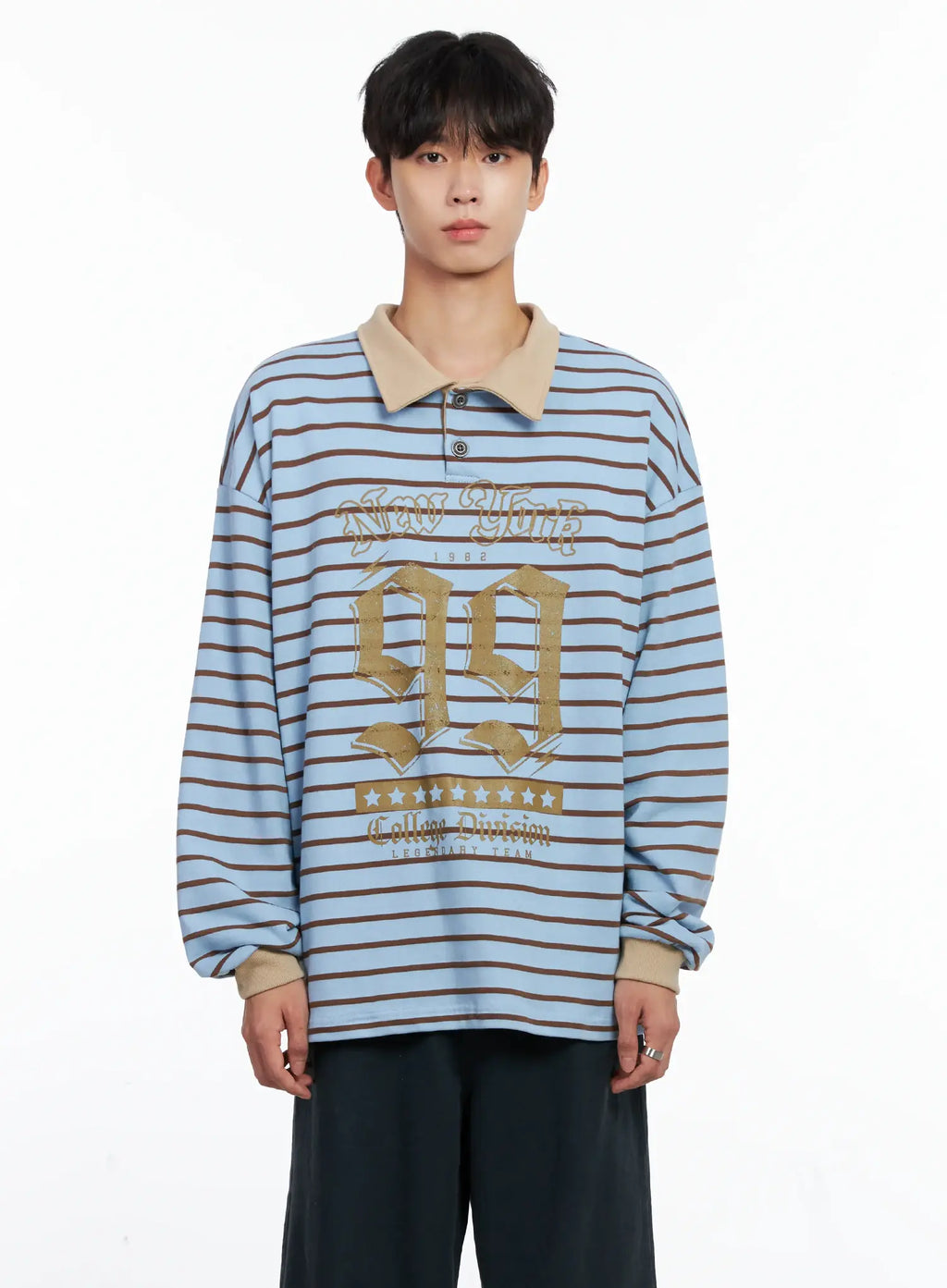 Men's Striped Polo Long Sleeve Top Is519