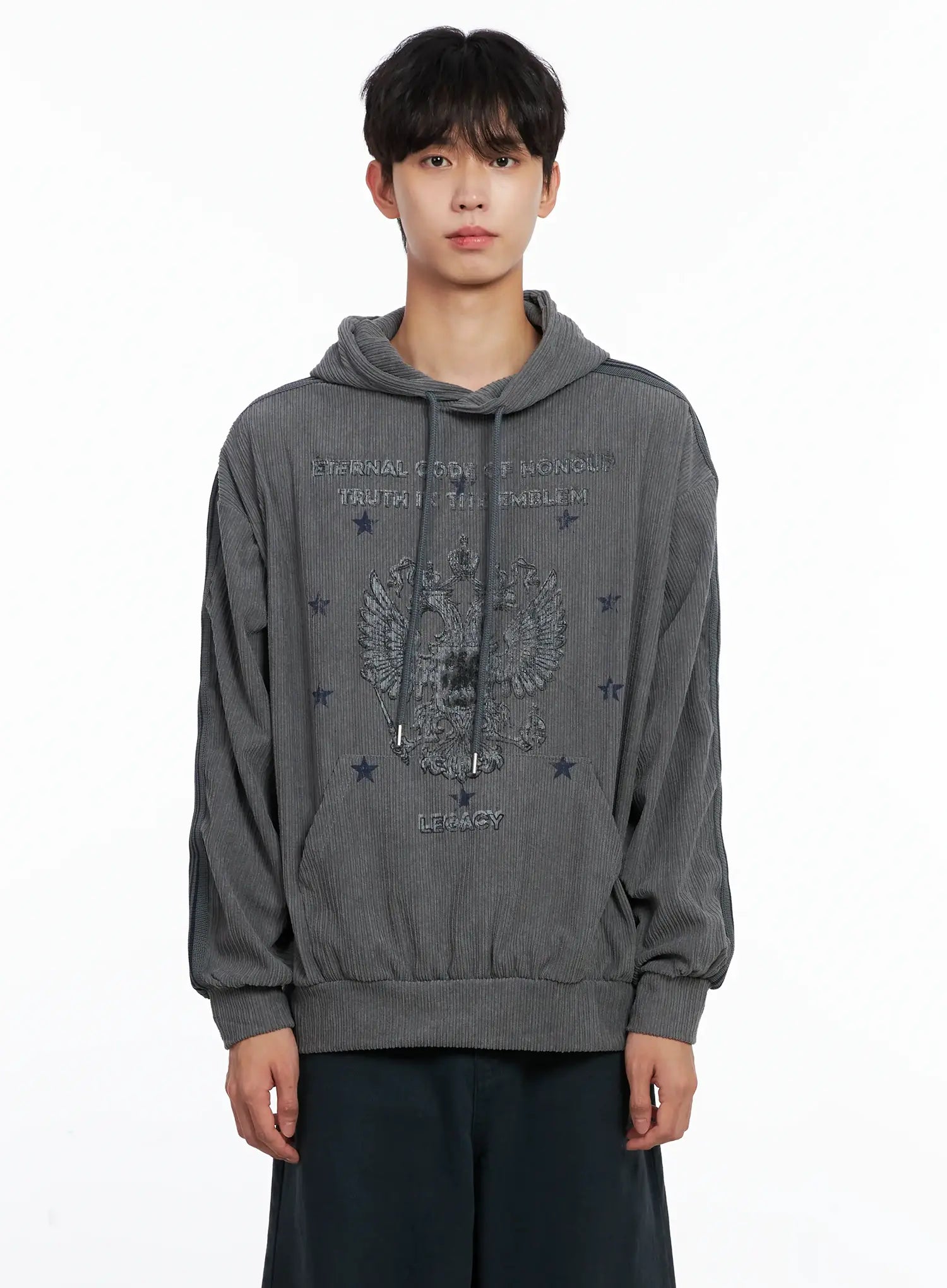 Men's Embroidered Corduroy Hoodie IS519