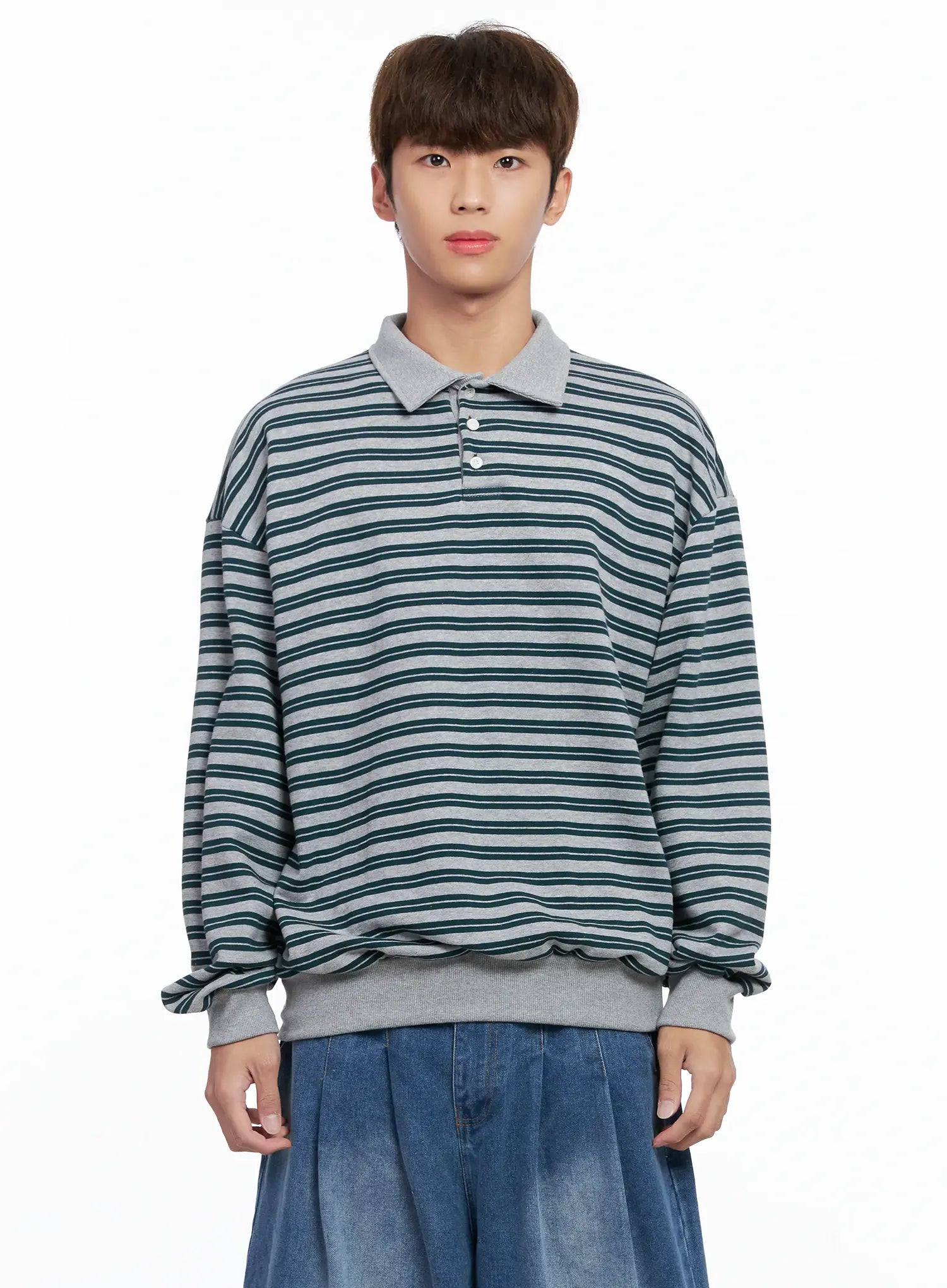 Men's Striped Collared Sweatshirt IO502