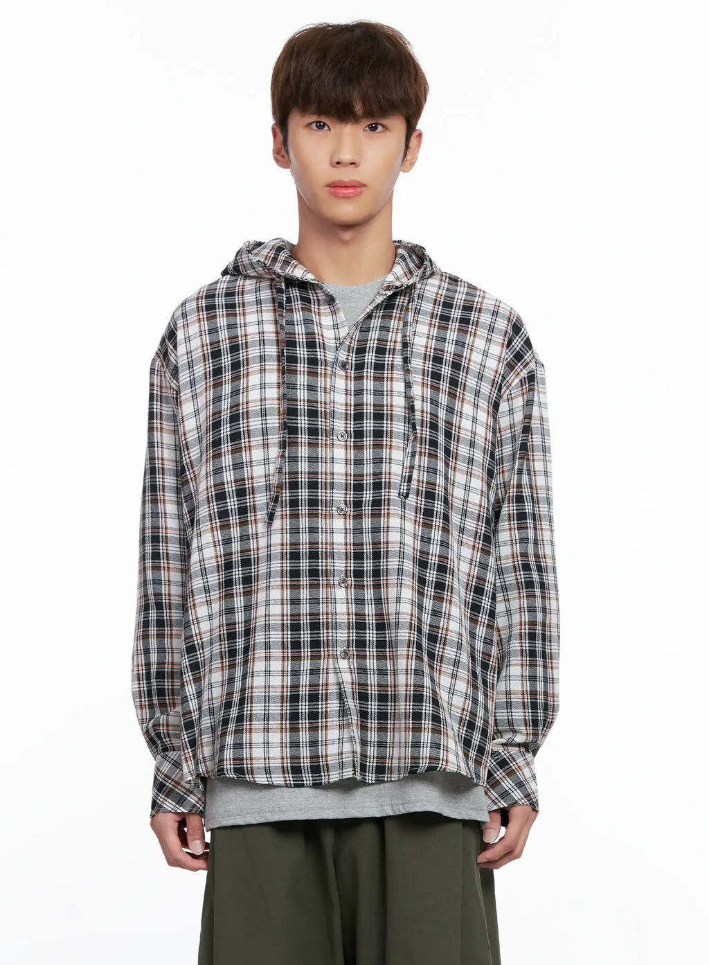 Men's Hooded Plaid Shirt IO506