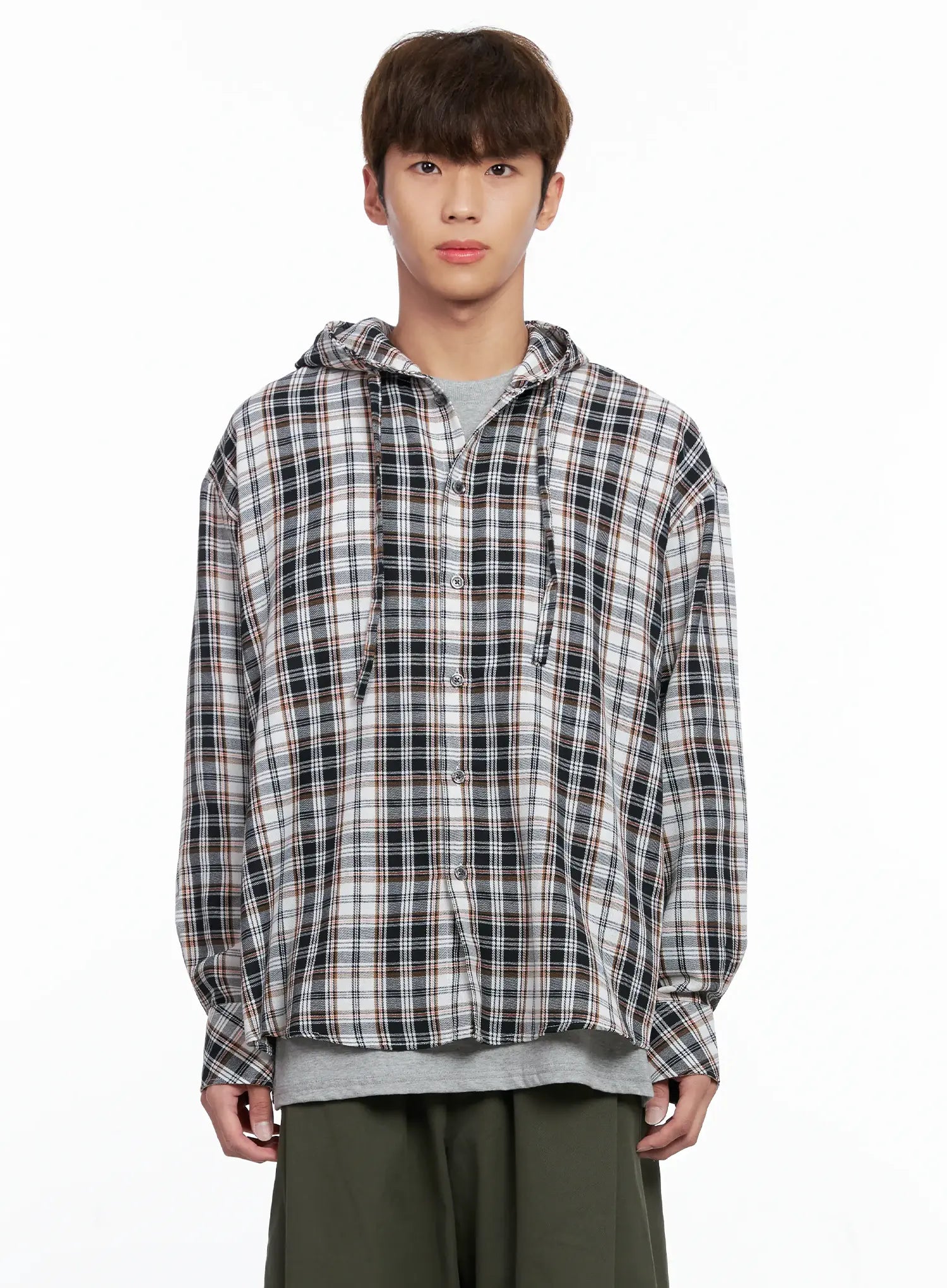 Men's Hooded Plaid Shirt IO506