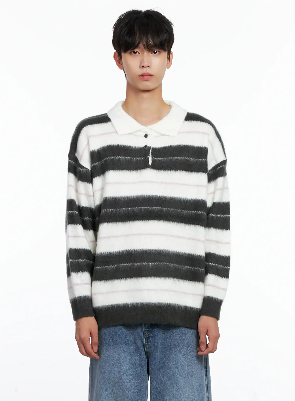 Men's Striped Knit Sweater (White) IS519