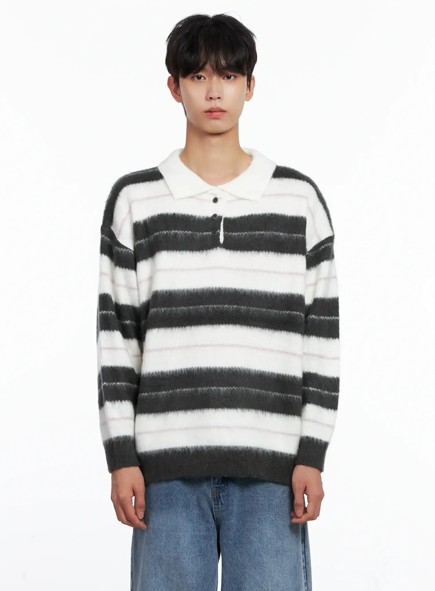 Men's Striped Knit Sweater (White) IS519