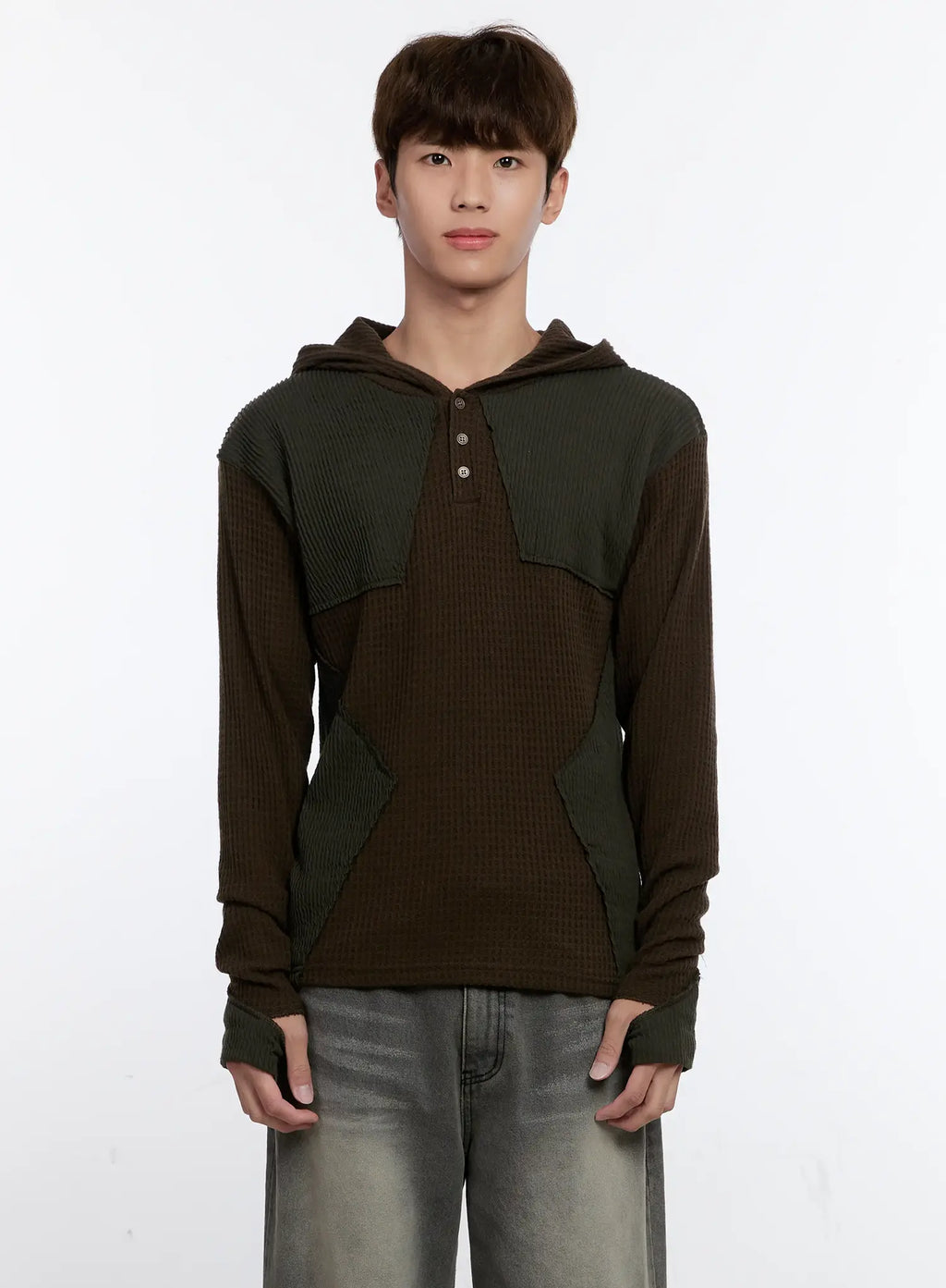Men's Henley Hooded Sweater IS530