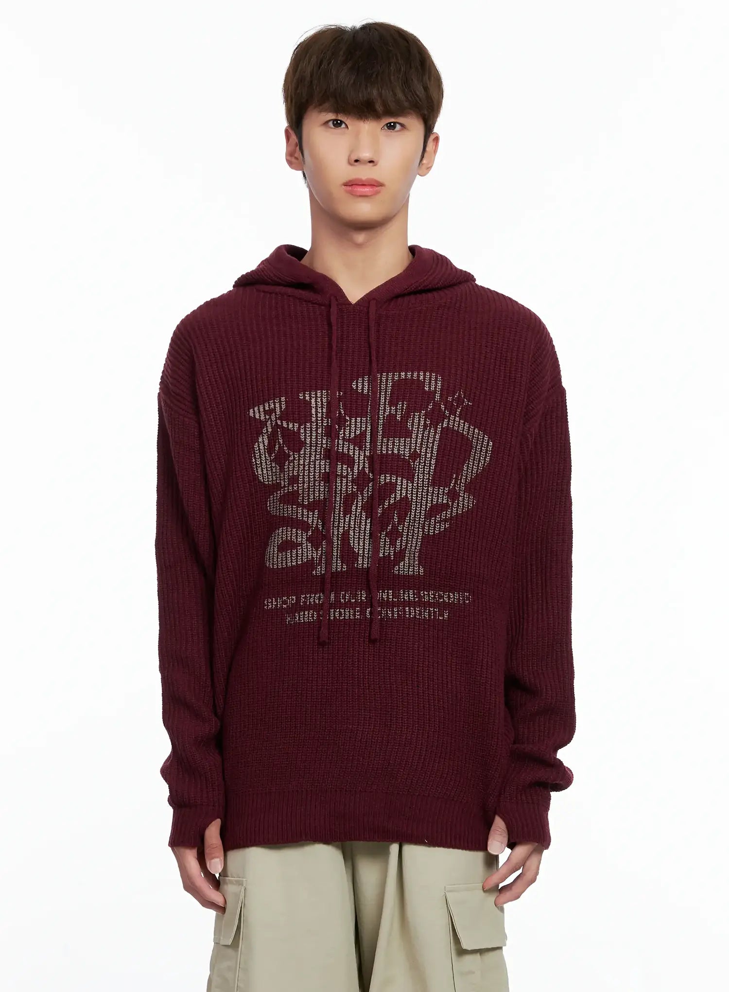 Men's Letter Knit Hoodie IO506