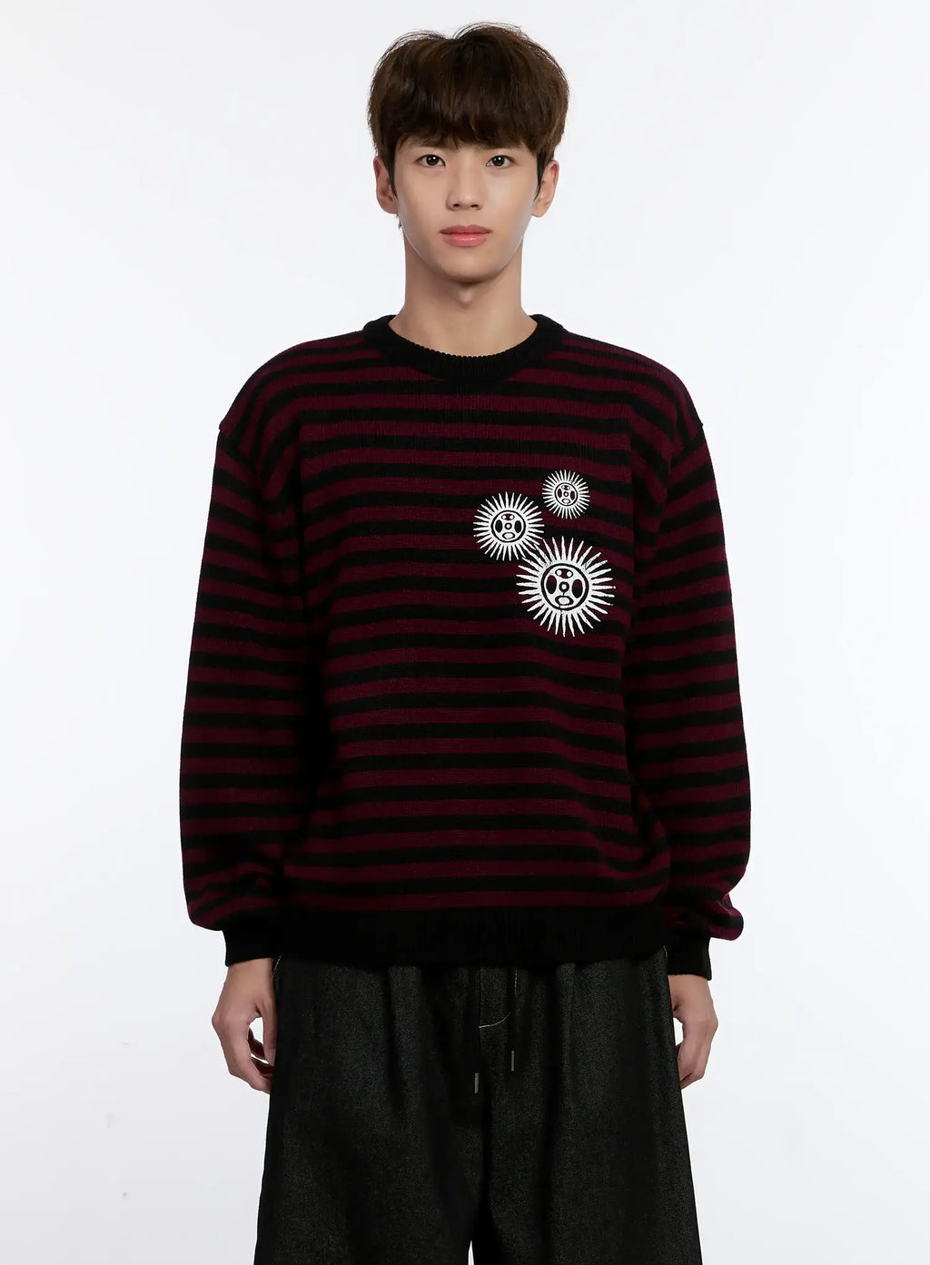 Men's Sunburst Striped Knit Sweater IS529