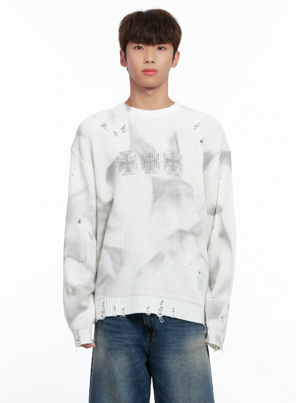 Men's Distressed Knit Sweater IO502