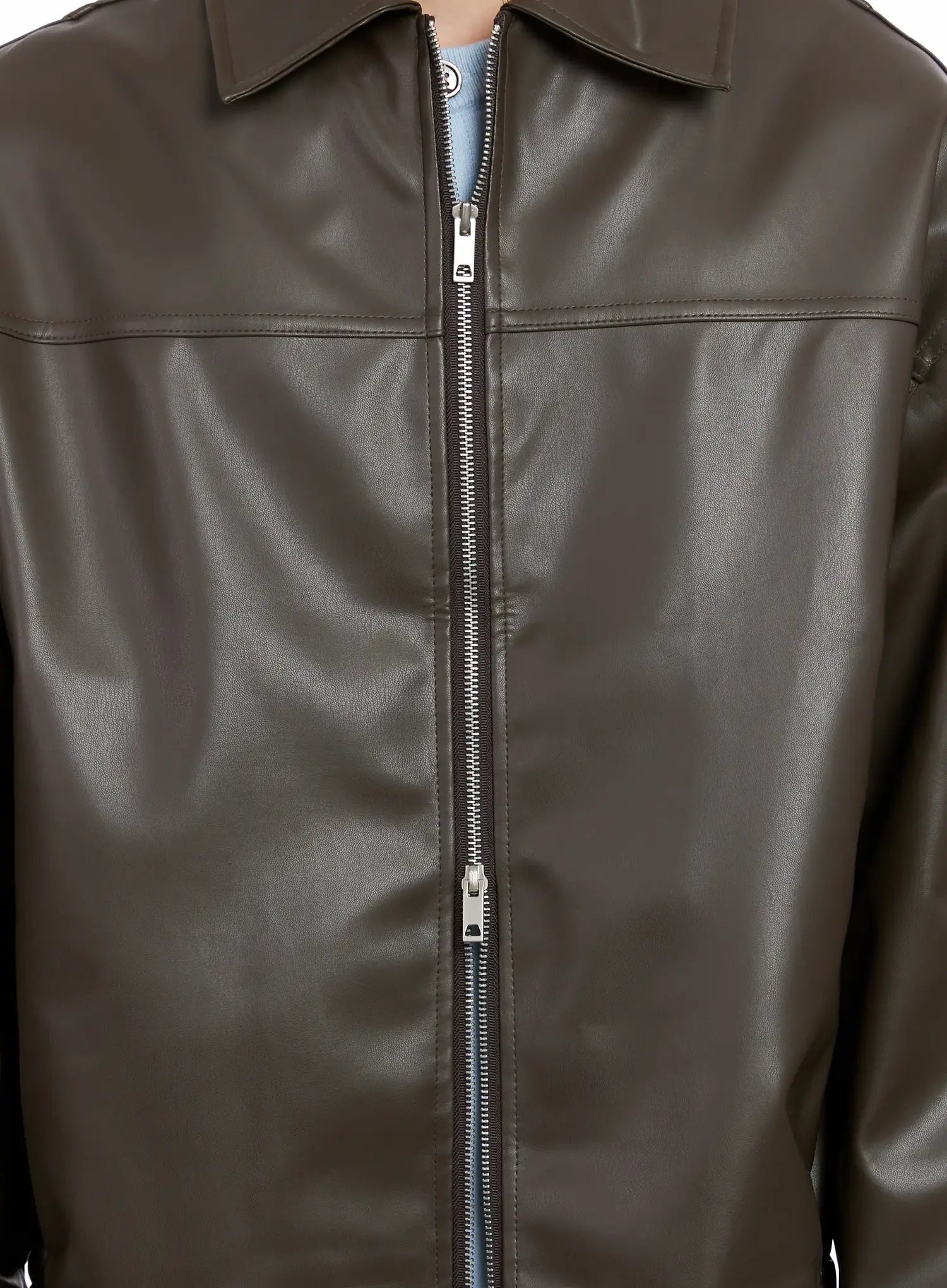 Men's Classis Faux Leather Zip-Up Jacket Is519