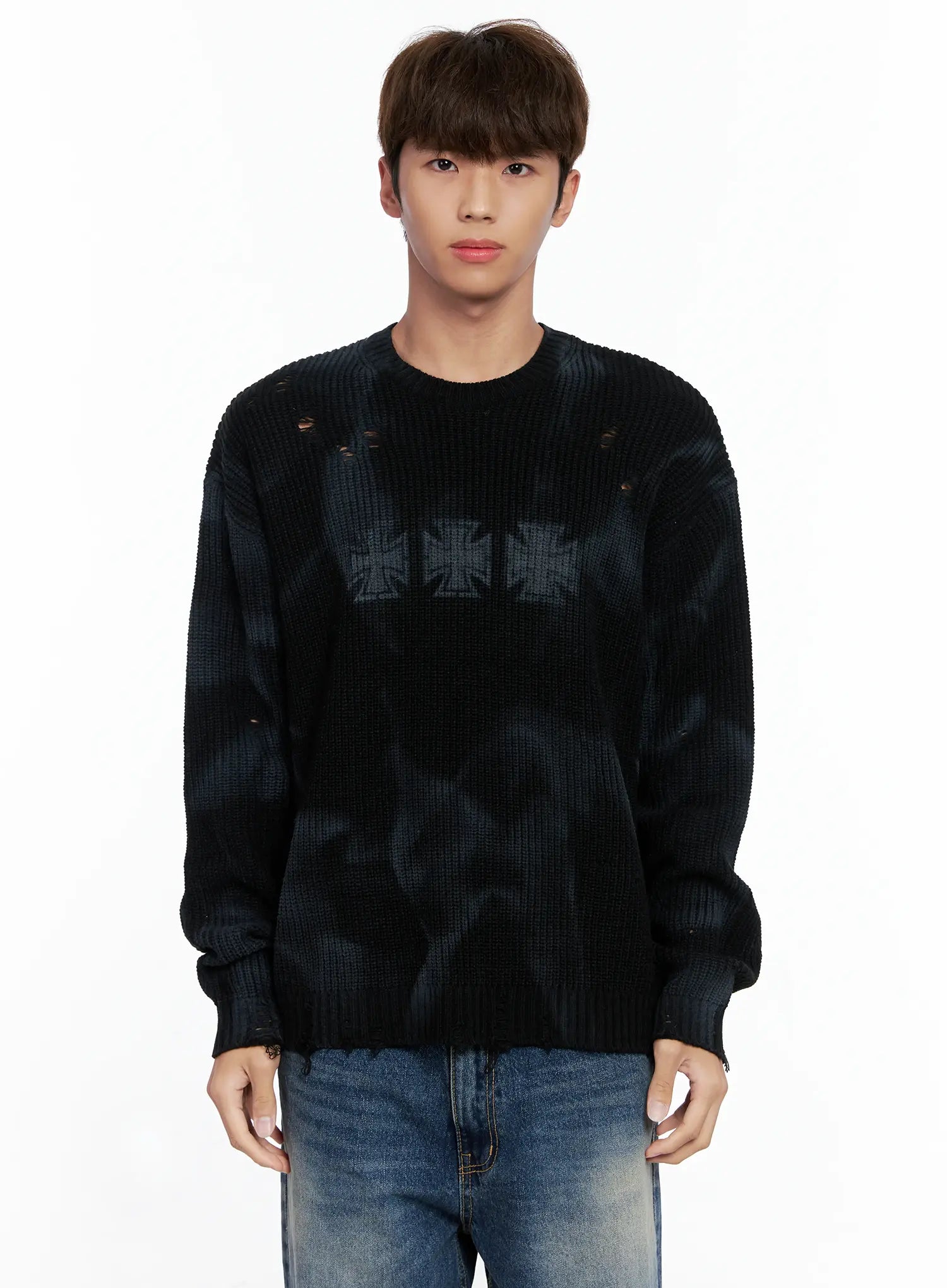 Men's Distressed Knit Sweater IO502