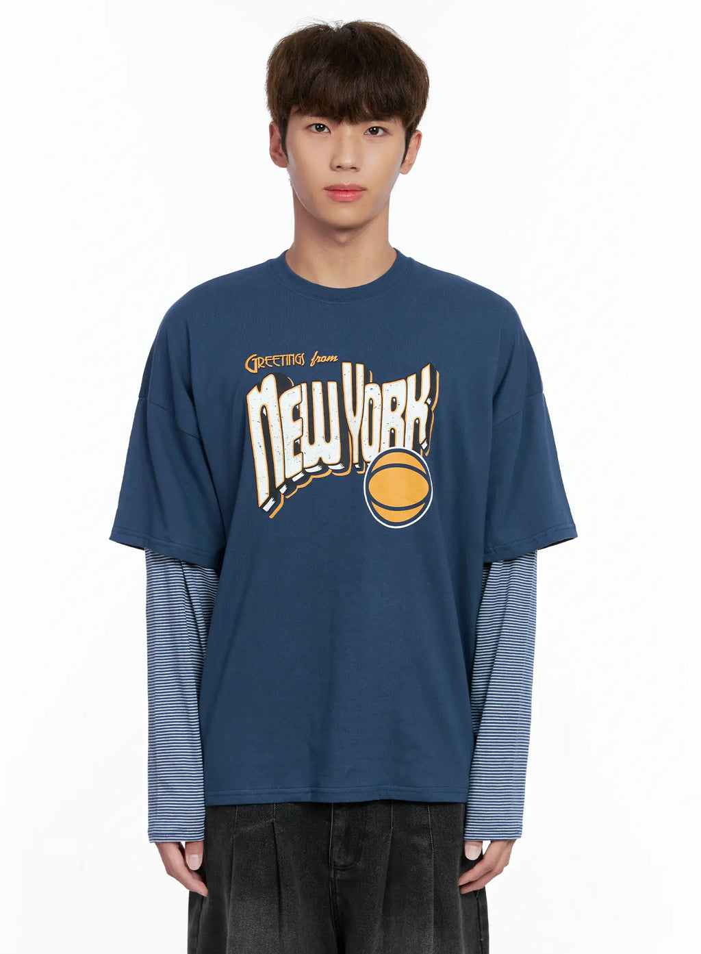 Men's New York Striped Layered Tee IO502