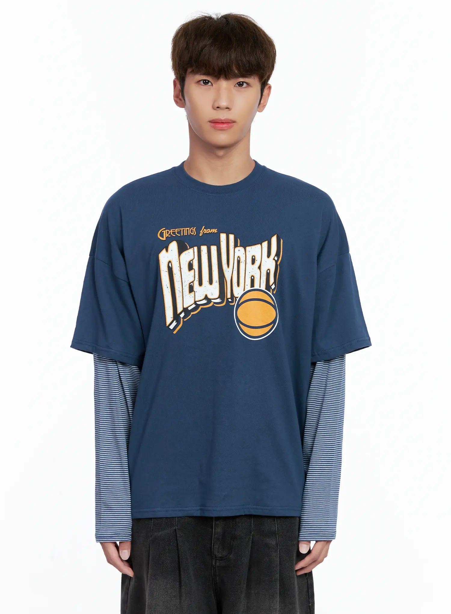 Men's New York Striped Layered Tee IO502