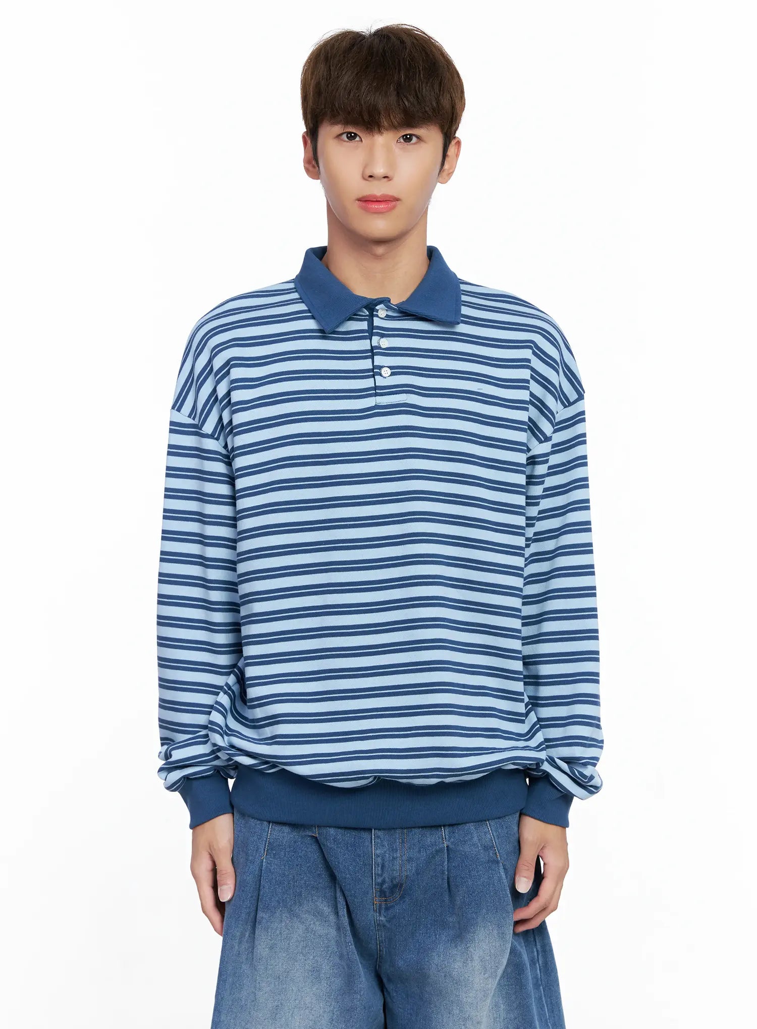 Men's Striped Collared Sweatshirt IO502