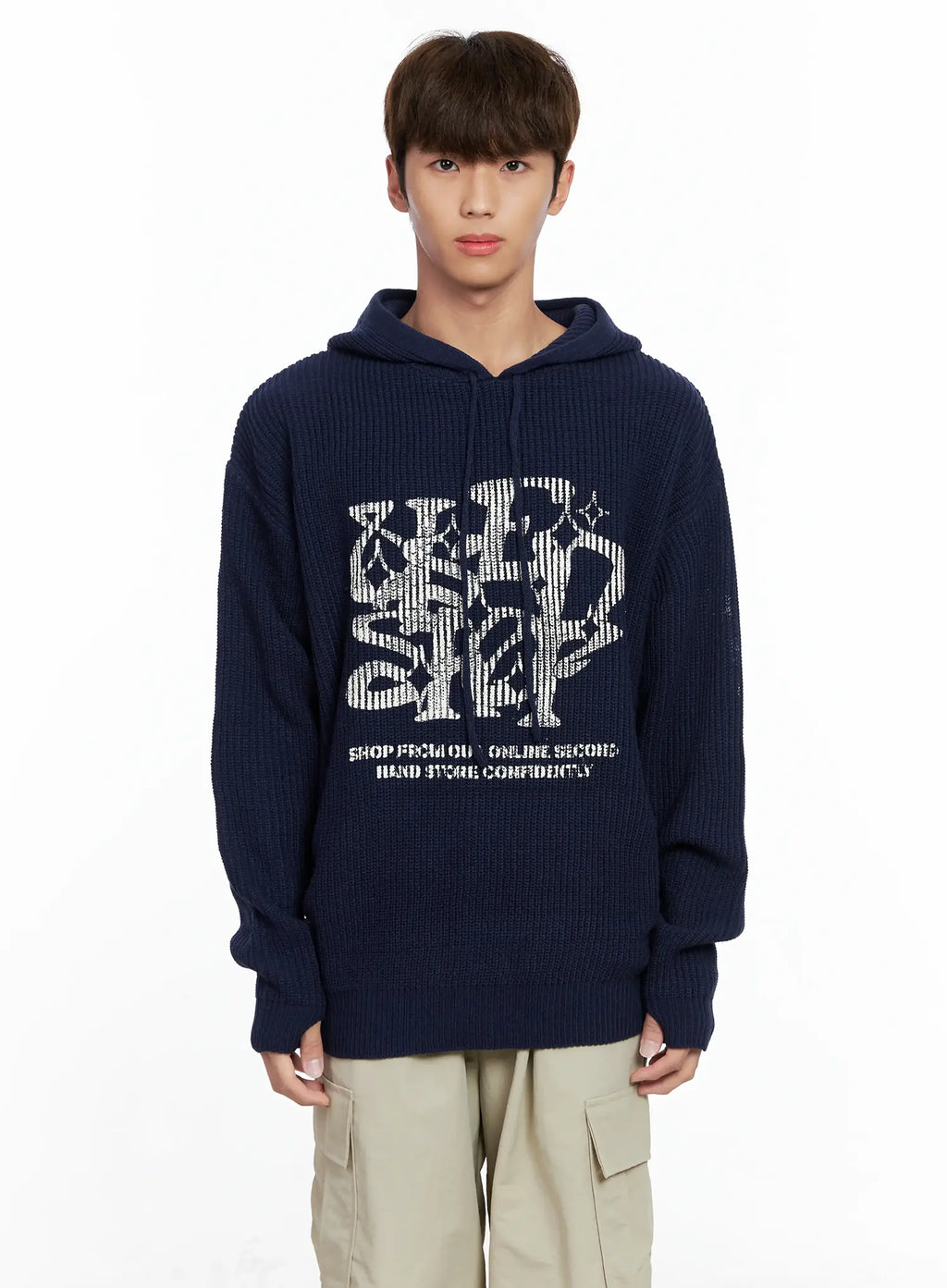 Men's Letter Knit Hoodie IO506