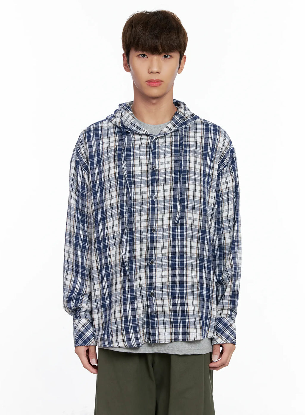 Men's Hooded Plaid Shirt IO506