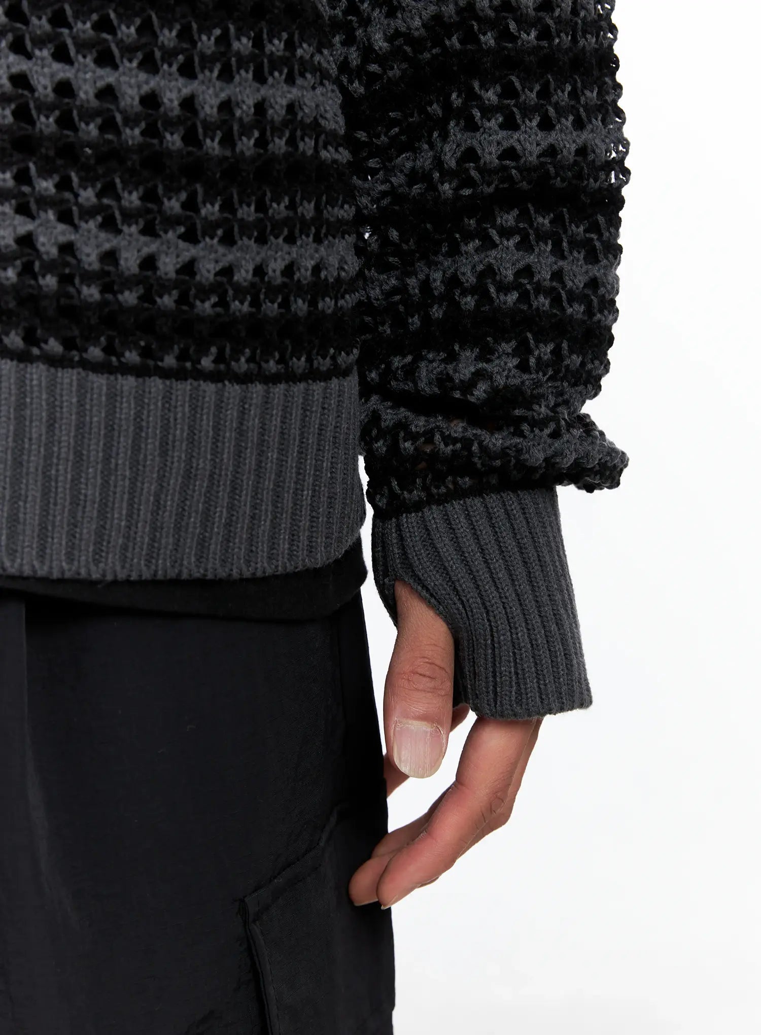 Men's Striped Textured Double Zip-Up Hoodie IO506