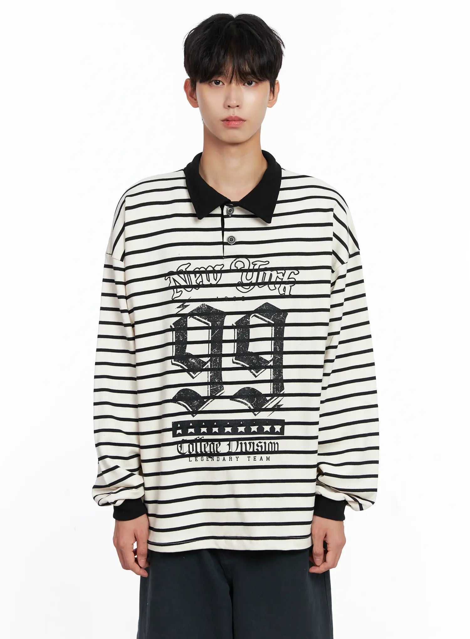 Men's Striped Polo Long Sleeve Top Is519