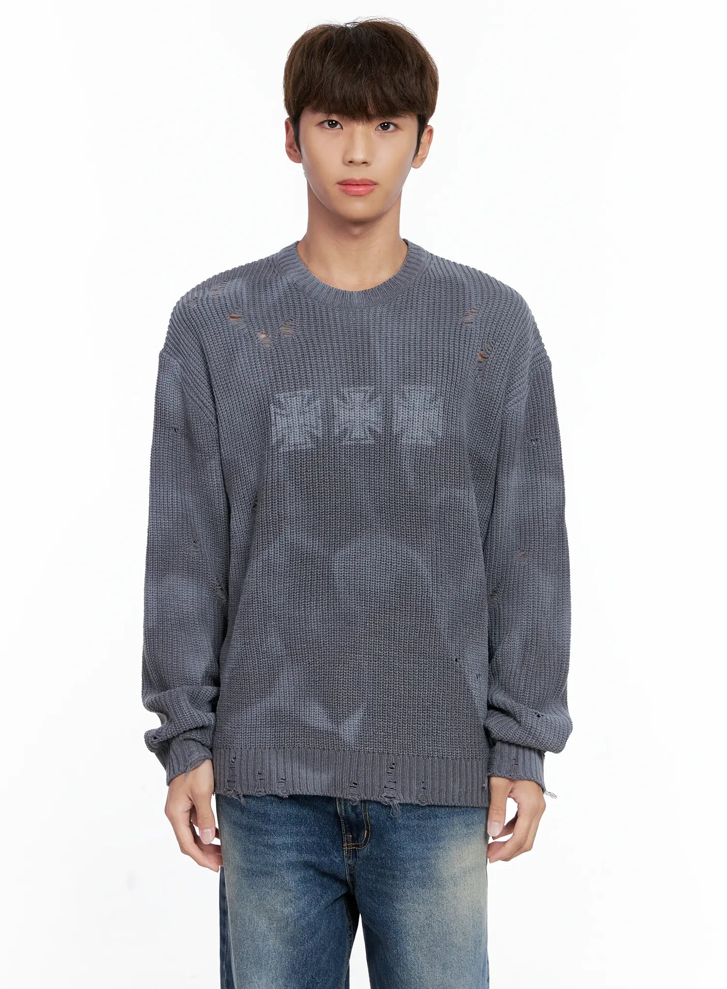 Men's Distressed Knit Sweater IO502