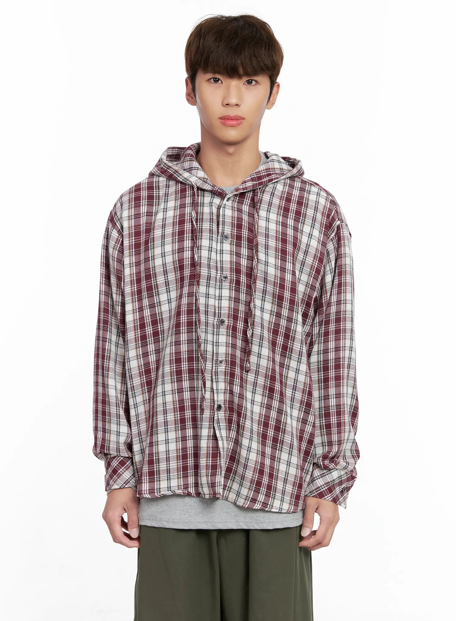Men's Hooded Plaid Shirt IO506