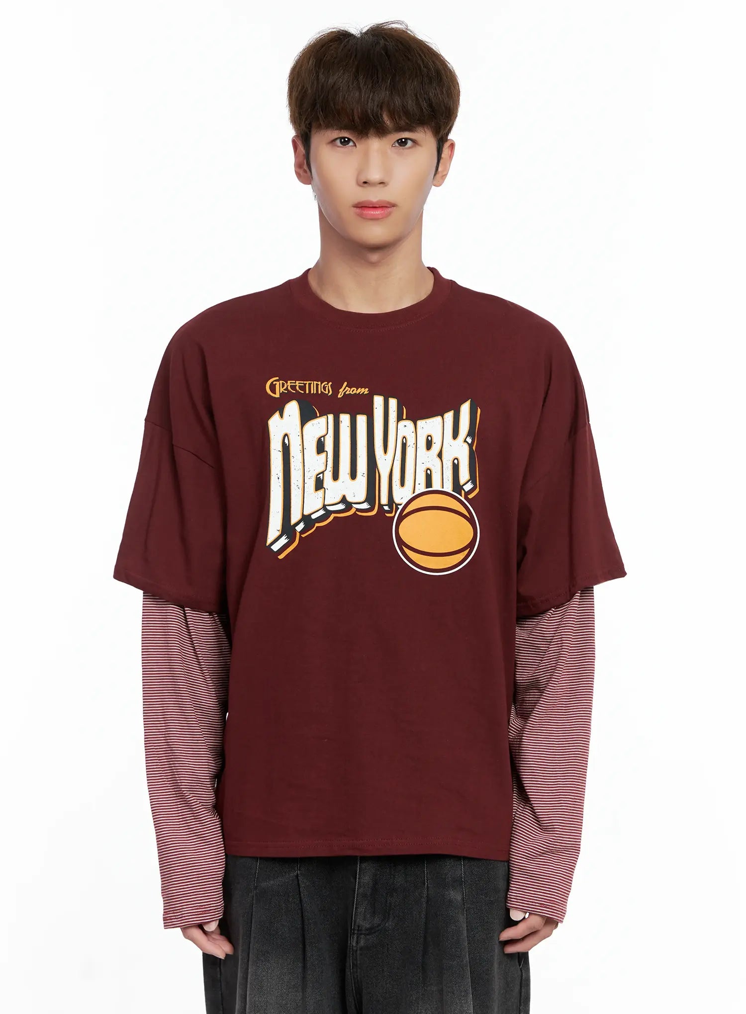 Men's New York Striped Layered Tee IO502