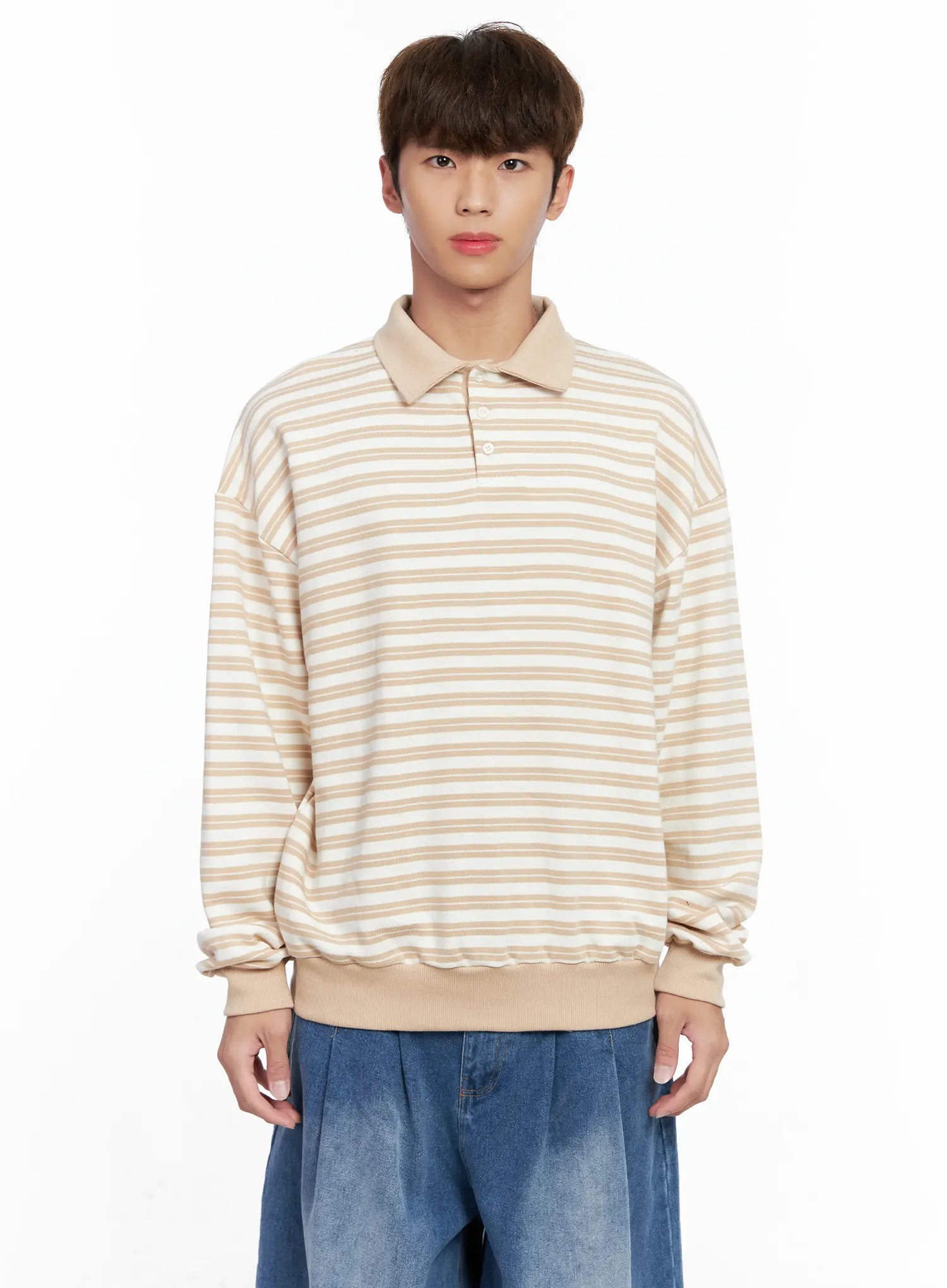 Men's Striped Collared Sweatshirt IO502