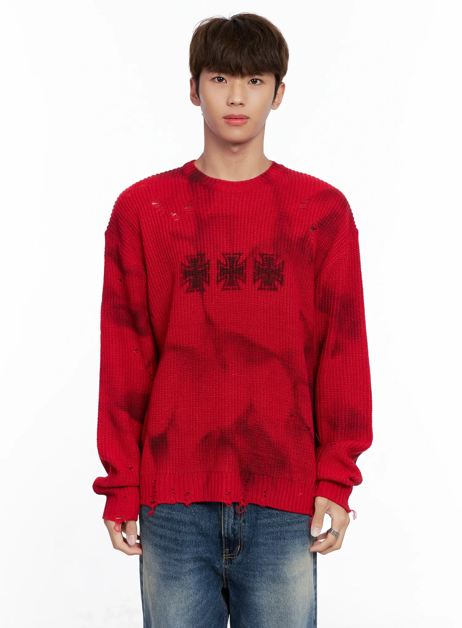Men's Distressed Knit Sweater IO502