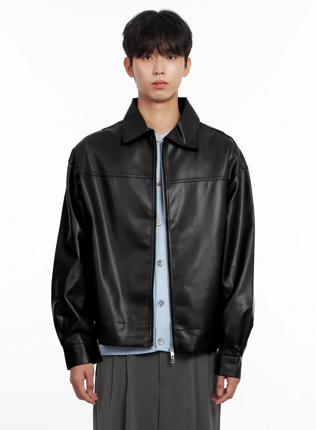 Men's Classis Faux Leather Zip-Up Jacket Is519