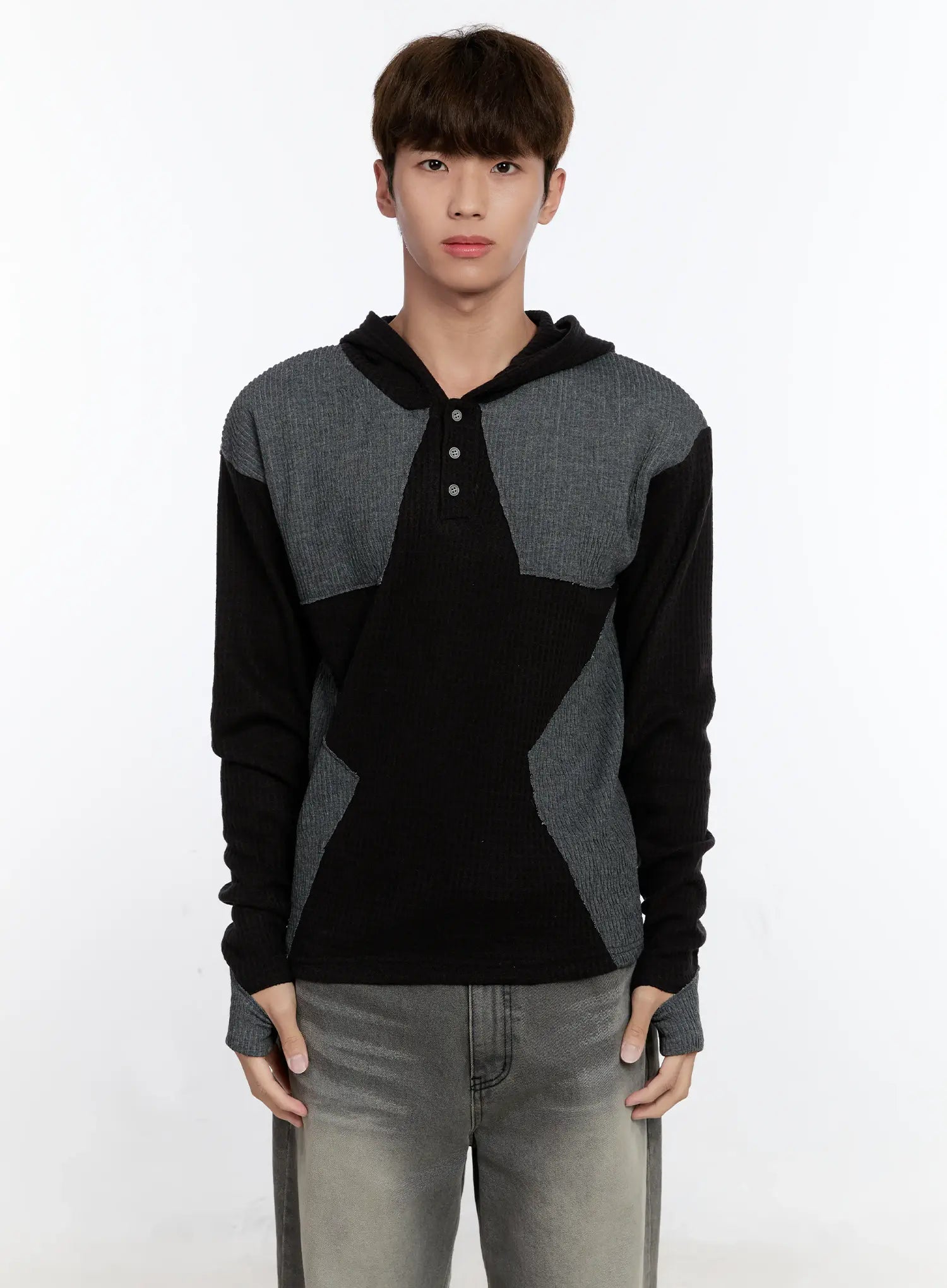 Men's Henley Hooded Sweater IS530