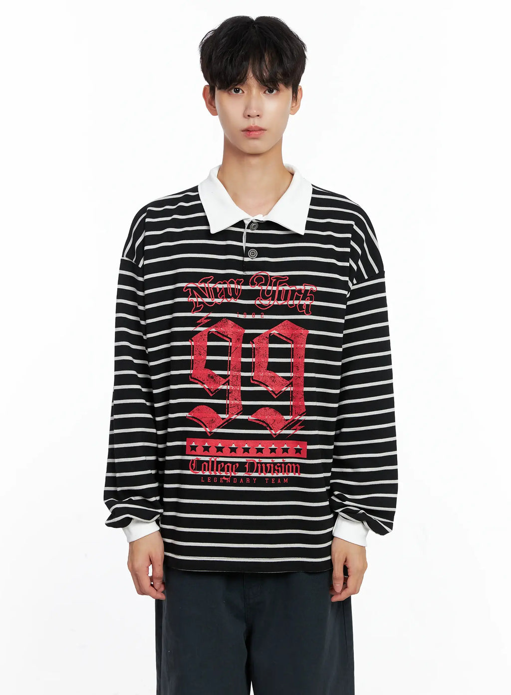 Men's Striped Polo Long Sleeve Top Is519