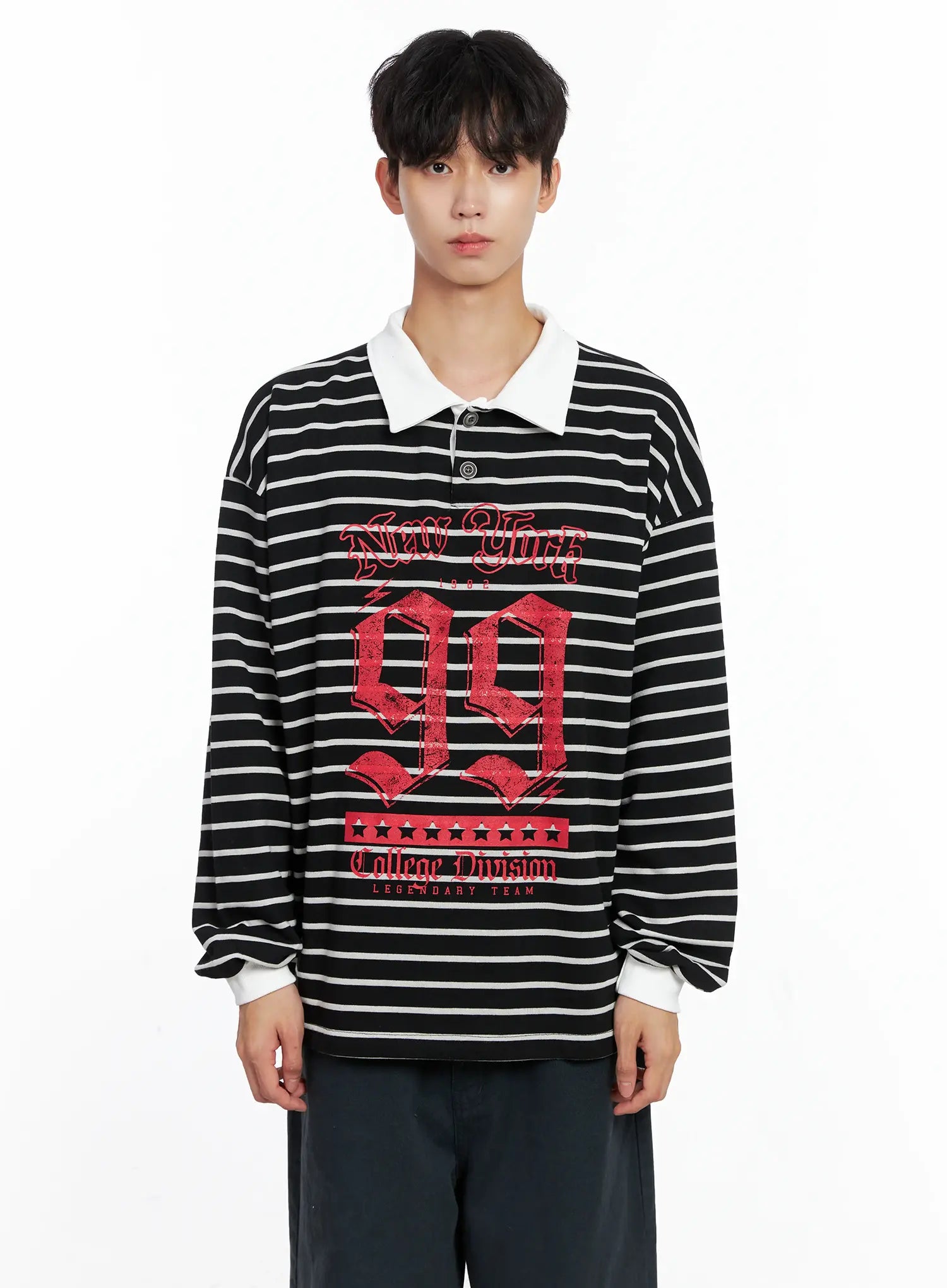 Men's Striped Polo Long Sleeve Top Is519