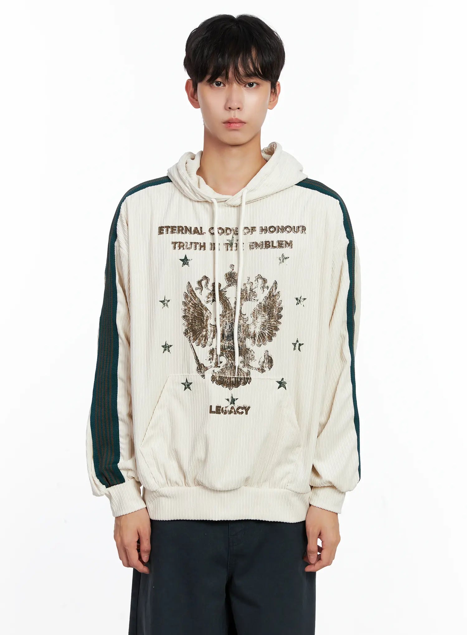Men's Embroidered Corduroy Hoodie IS519