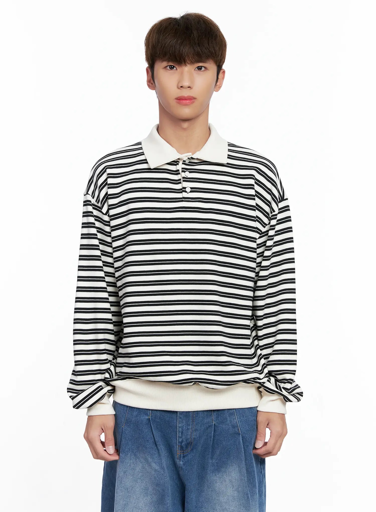 Men's Striped Collared Sweatshirt IO502