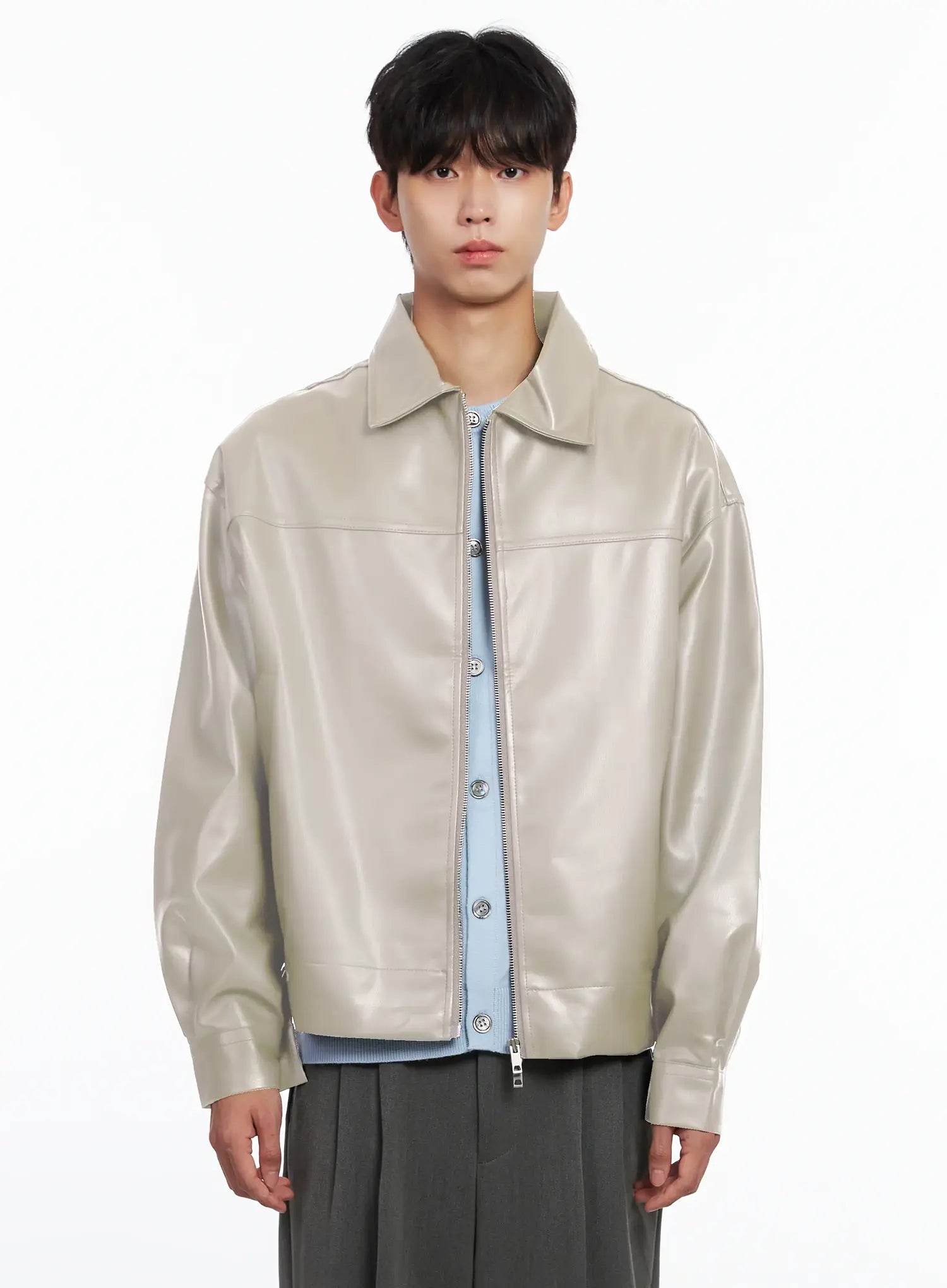 Men's Classis Faux Leather Zip-Up Jacket Is519