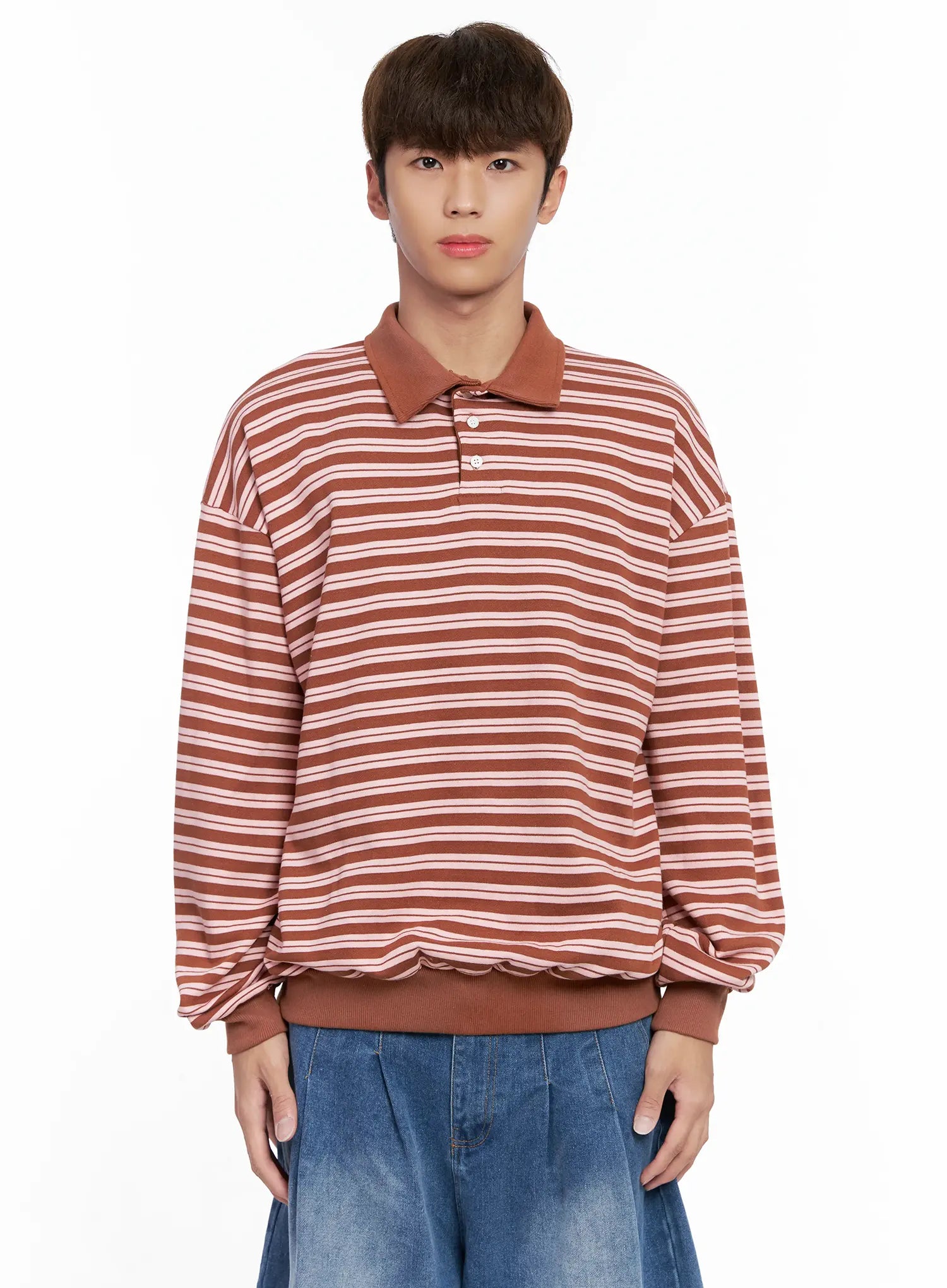 Men's Striped Collared Sweatshirt IO502