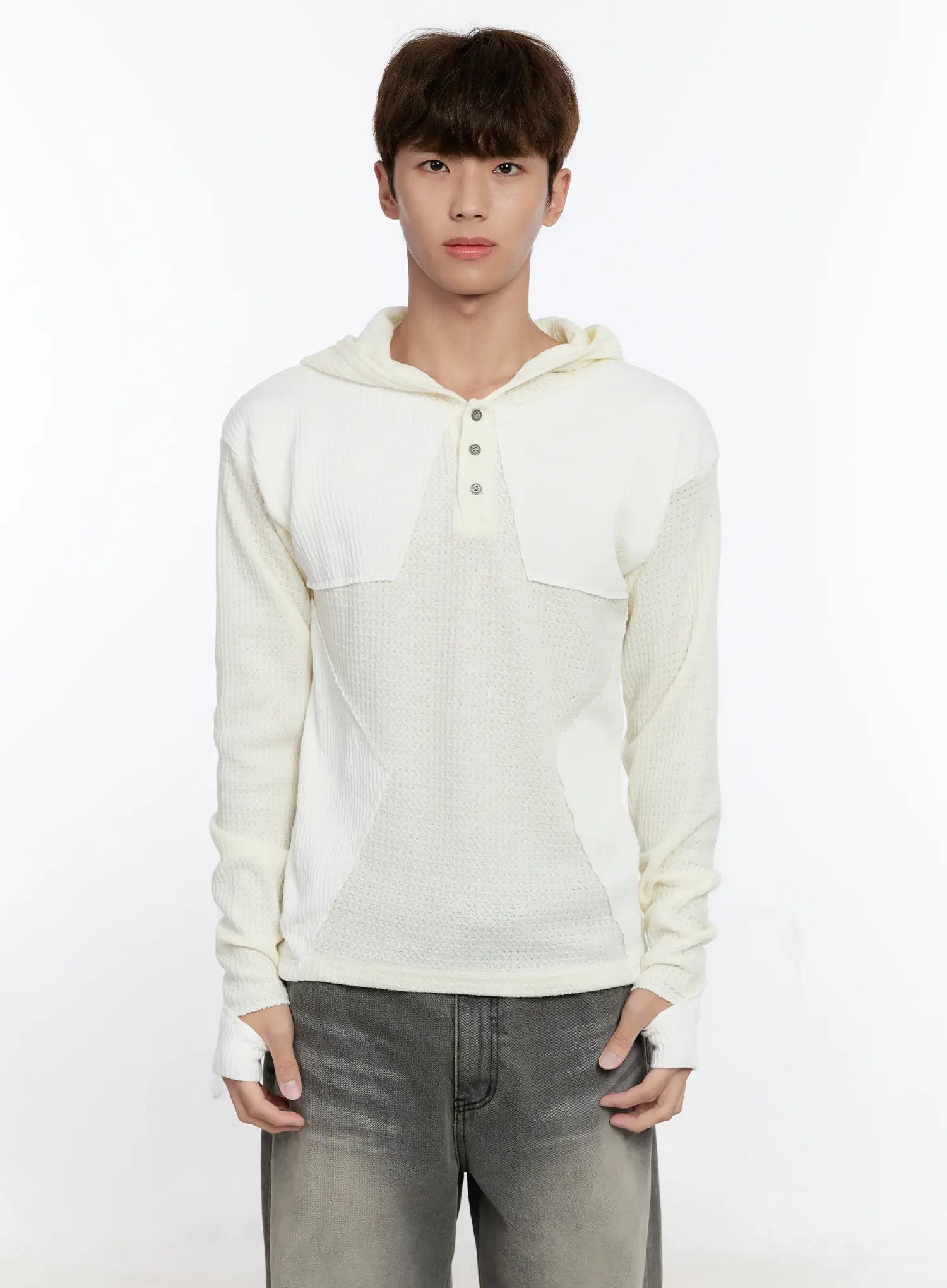 Men's Henley Hooded Sweater IS530
