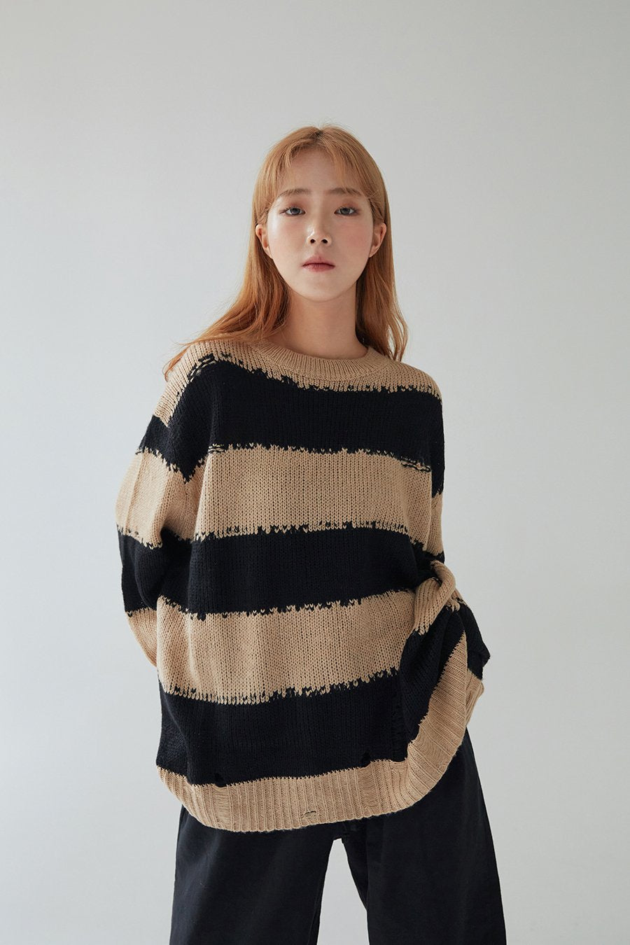 Stripped Distressed Knit Sweater F17